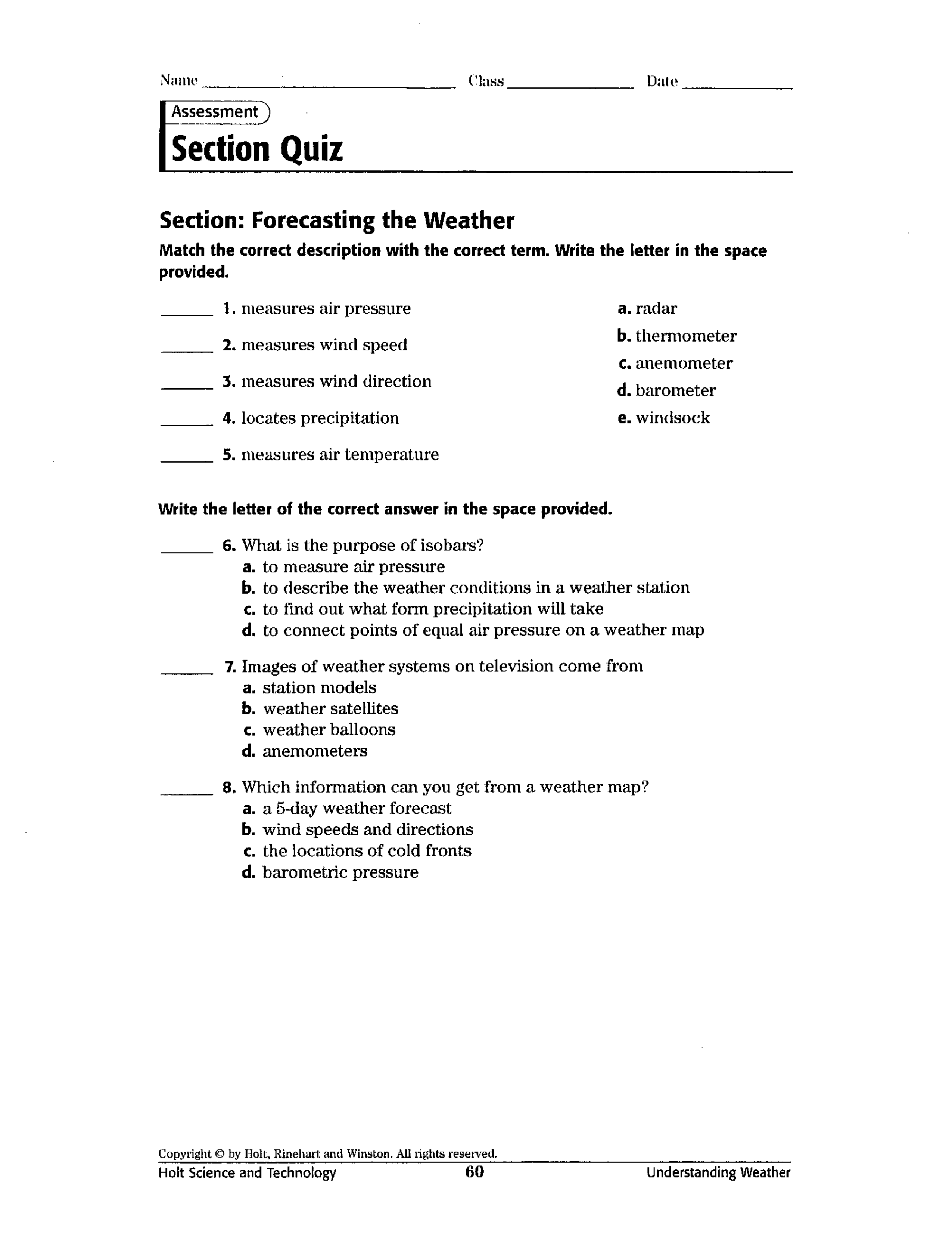 Forecasting the Weather Quiz Craig Fisher Library Formative