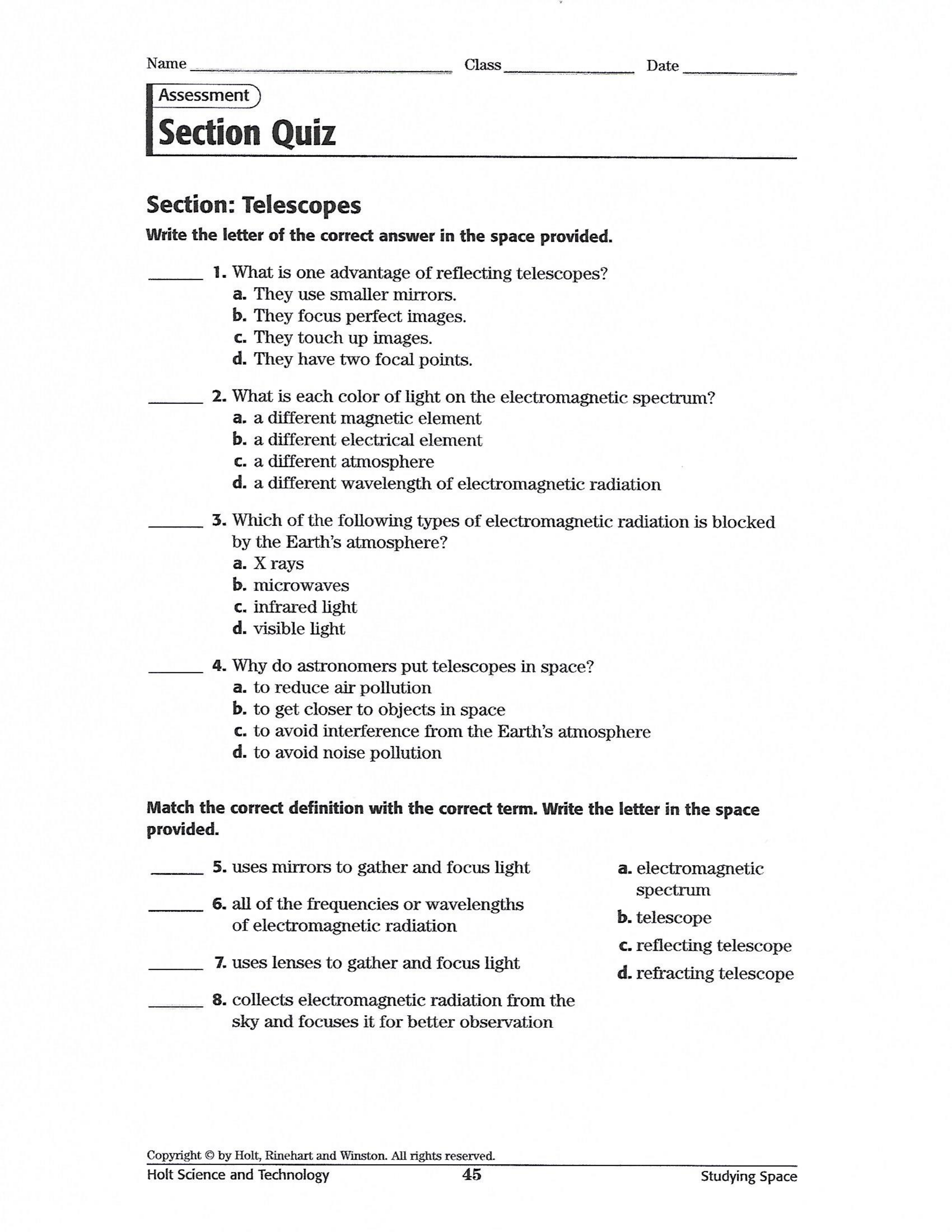 Telescopes Quiz Craig Fisher Library Formative