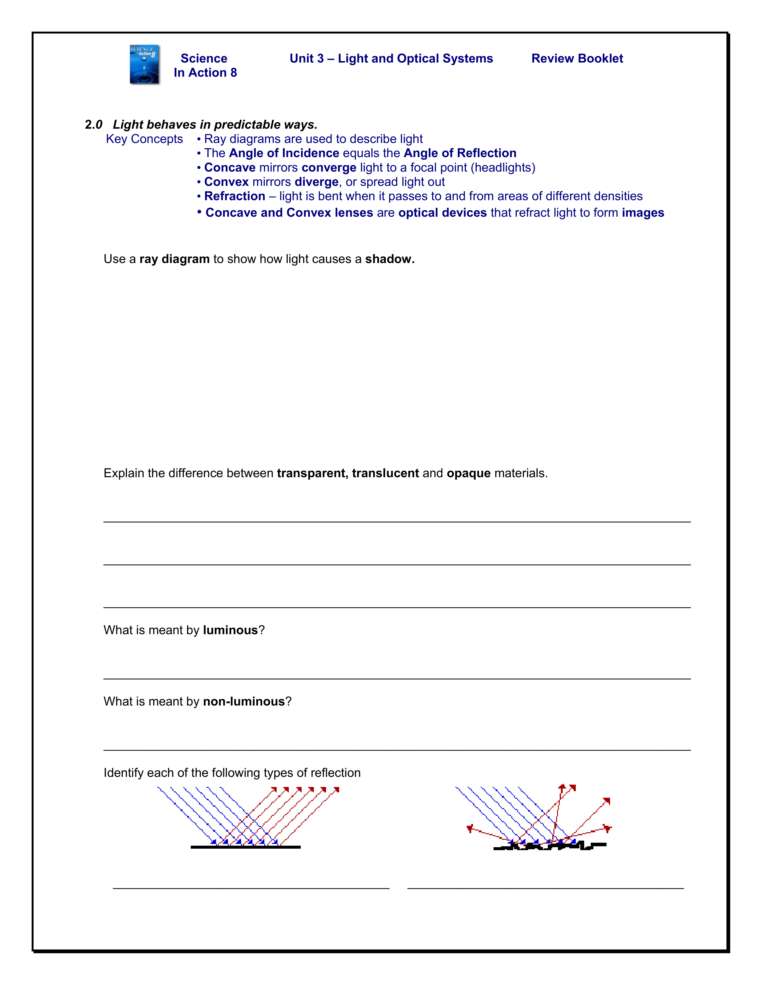 Science 82 Light and Optics Review Don Moon Library Formative
