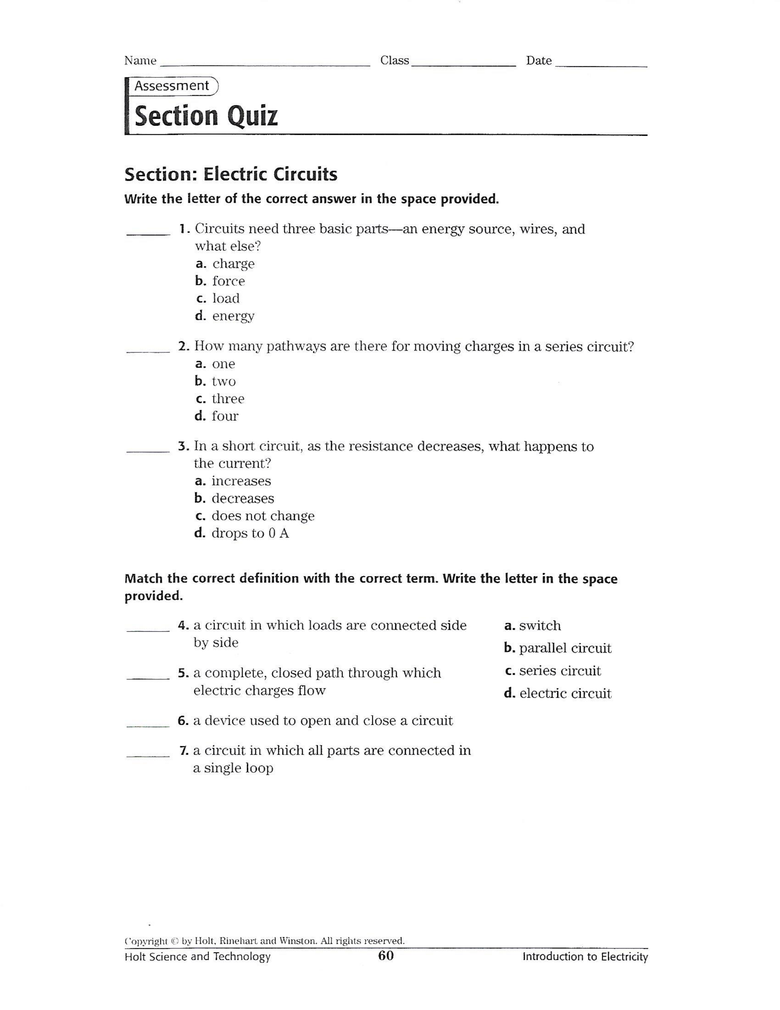 Electric Circuits Quiz Craig Fisher Library Formative
