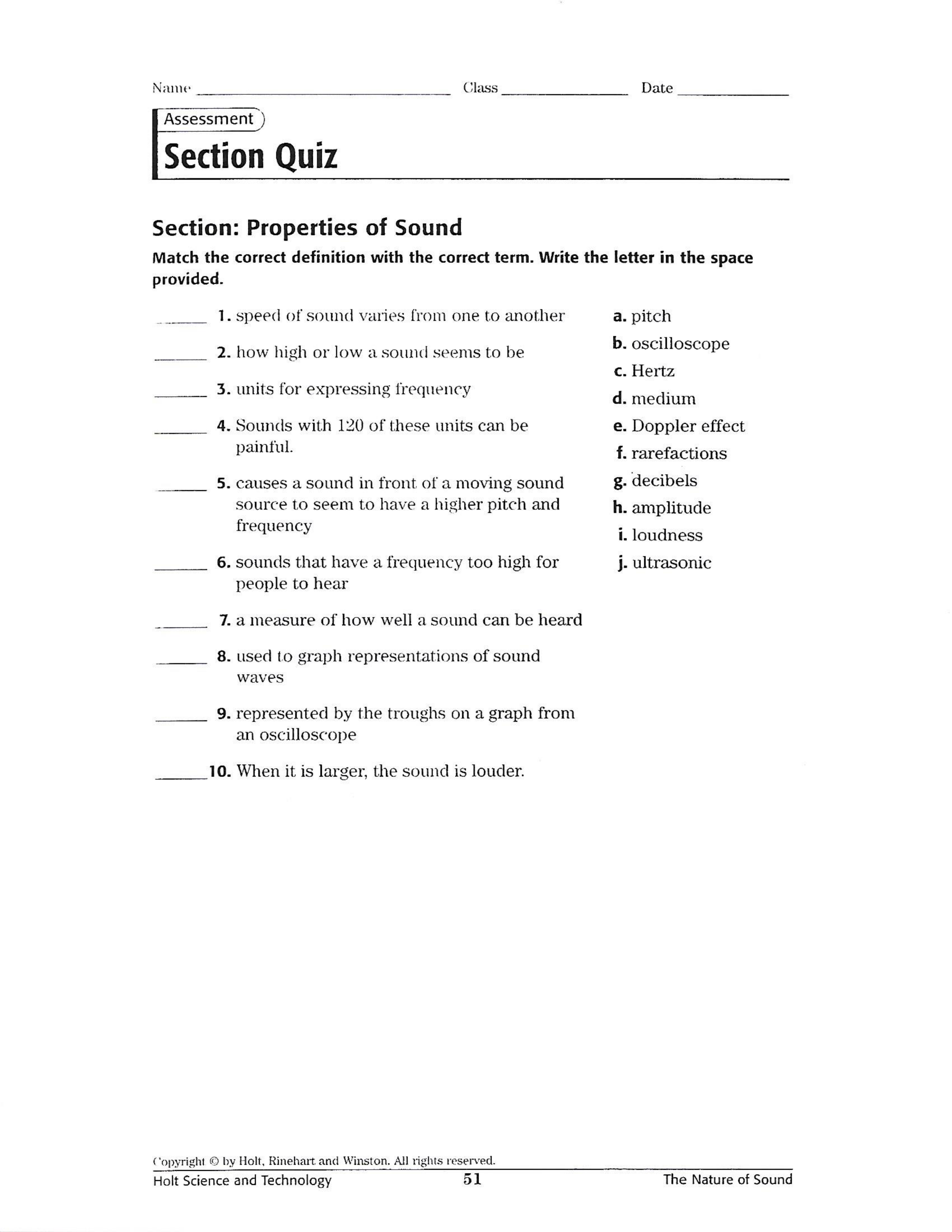 Properties of Sound Quiz Craig Fisher Library Formative