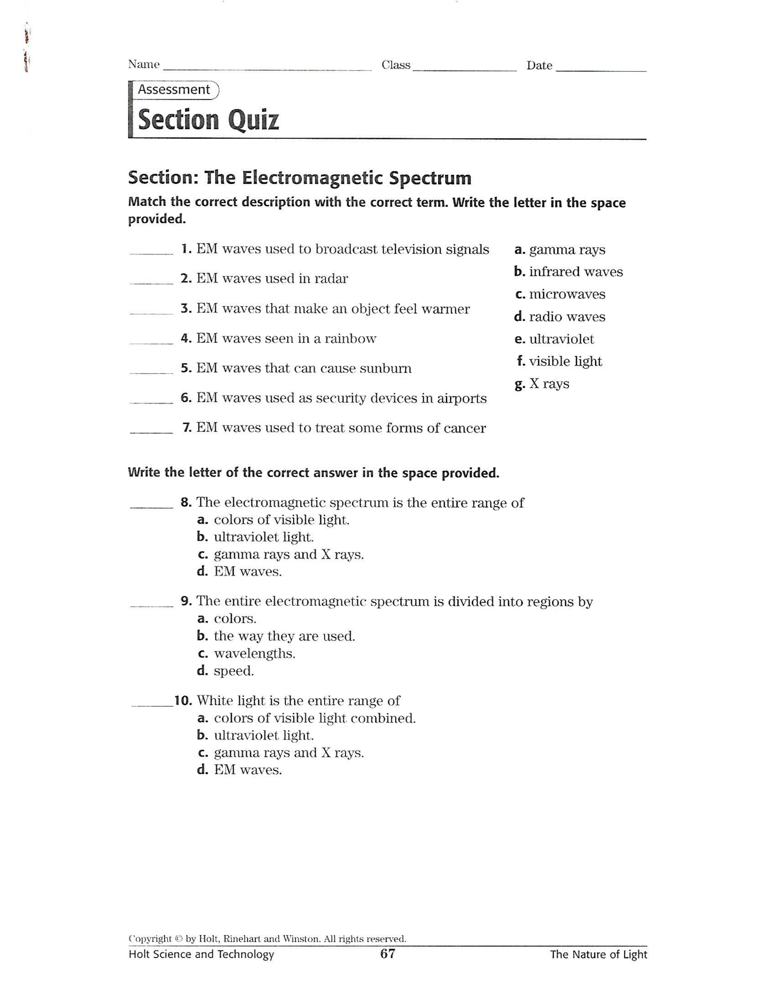 The Electromagnetic Spectrum Quiz Craig Fisher Library Formative