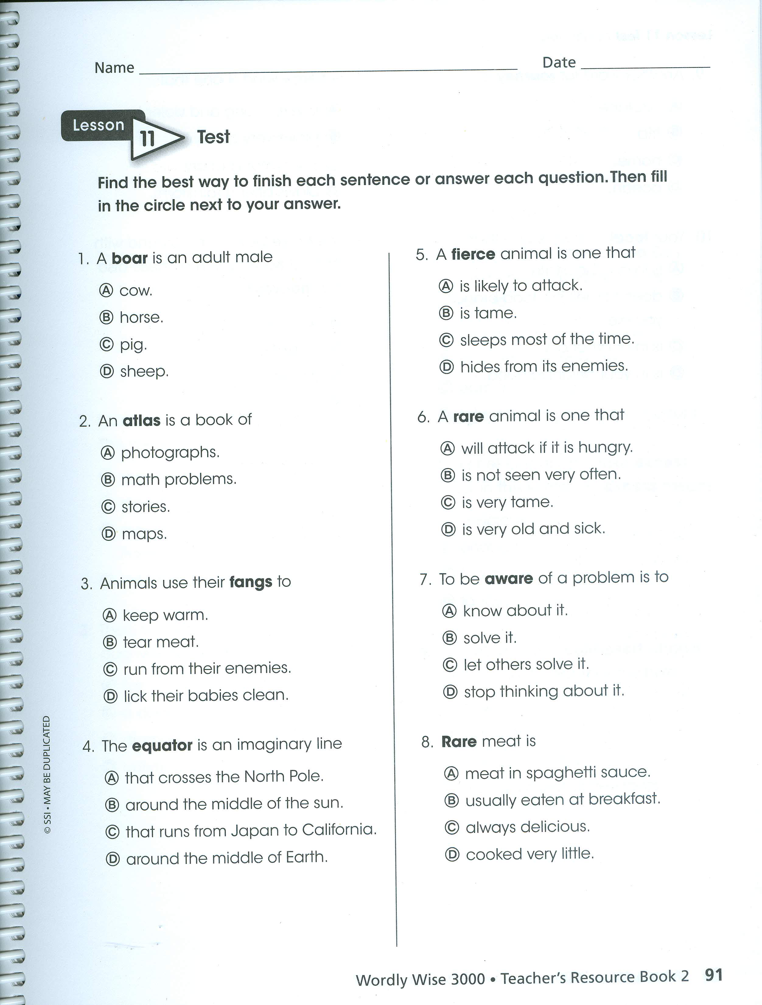 Wordly Wise Lesson 11 Test Noelle Austin Library Formative