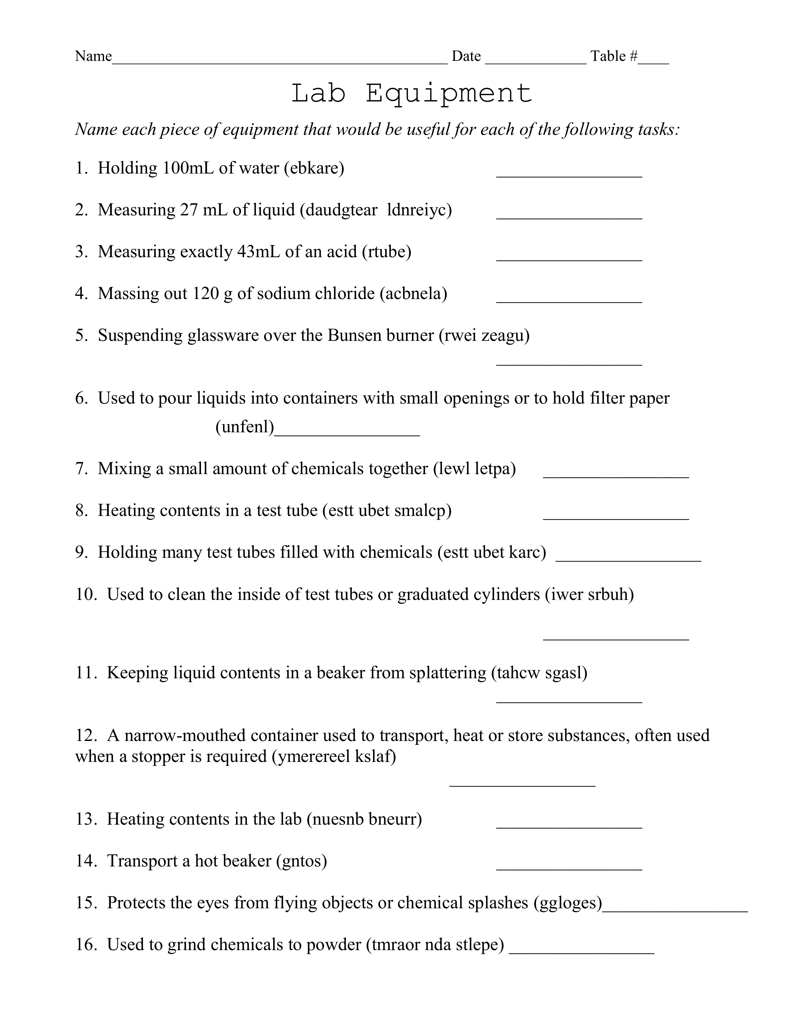 Lab Equipment word scramble - Stephanie Zeigler | Library | Formative