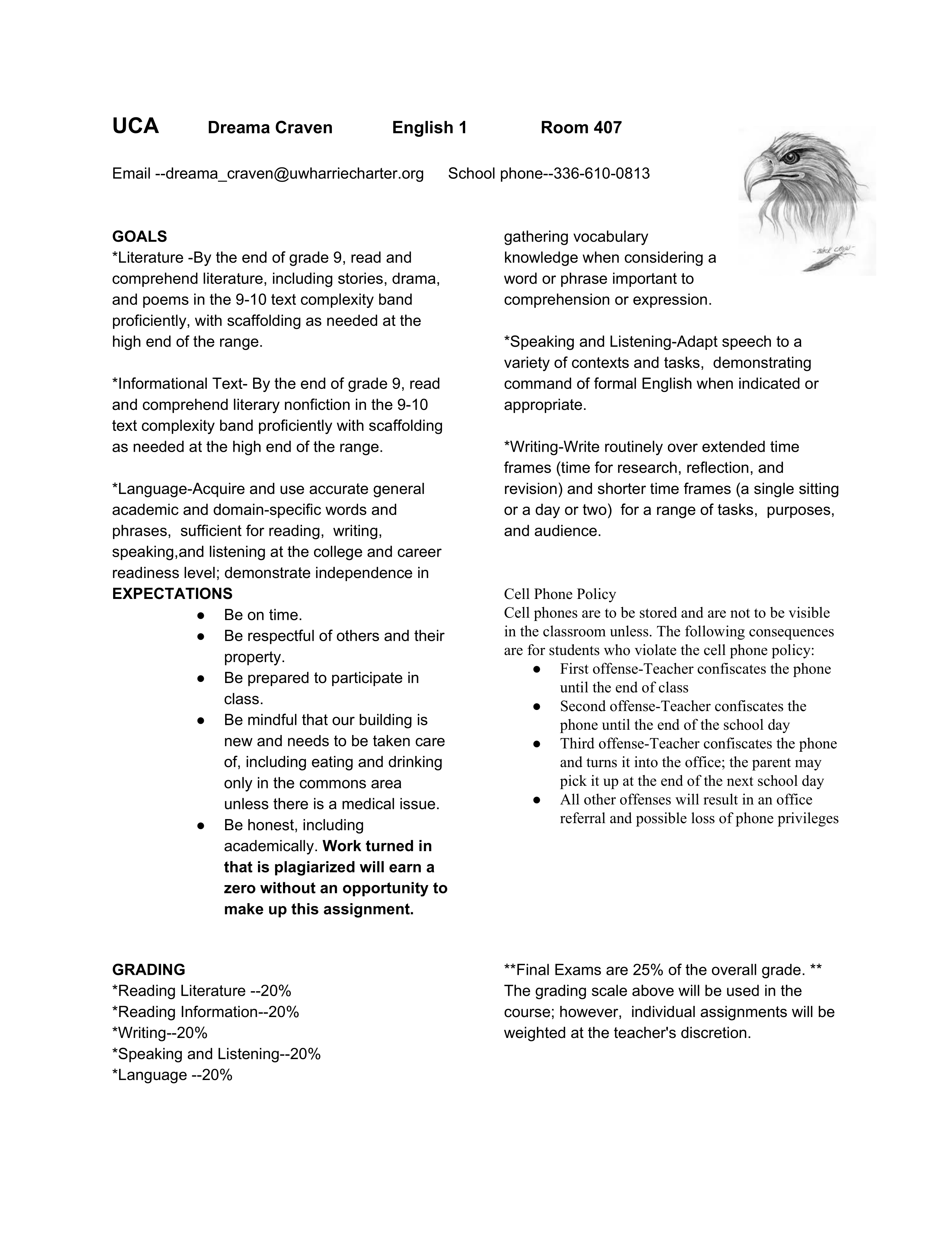 9th Grade Syllabus Quiz Dreama Craven Library Formative