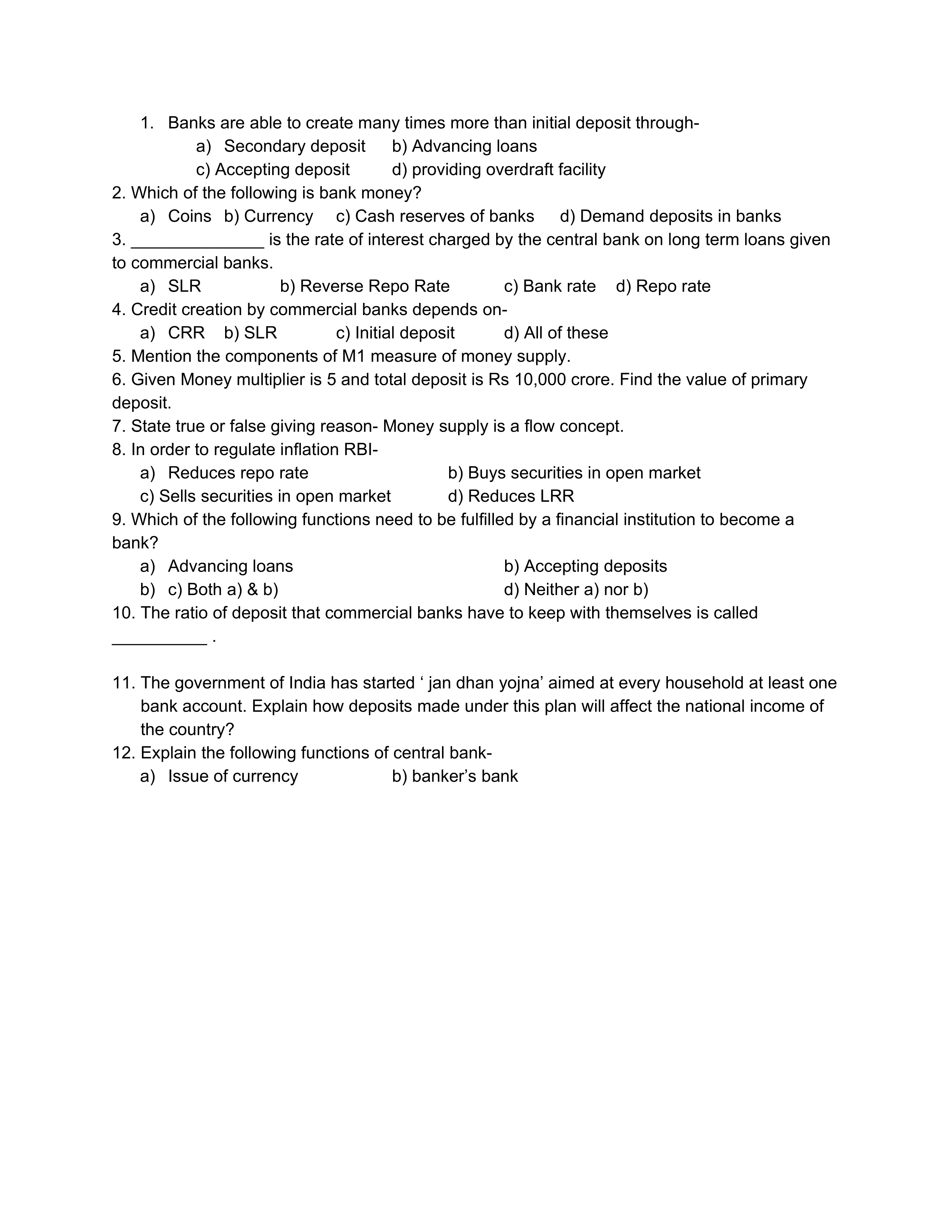 CLASS 12 ECONOMICS MONEY & BANKING Sunita Shandilya Library Formative