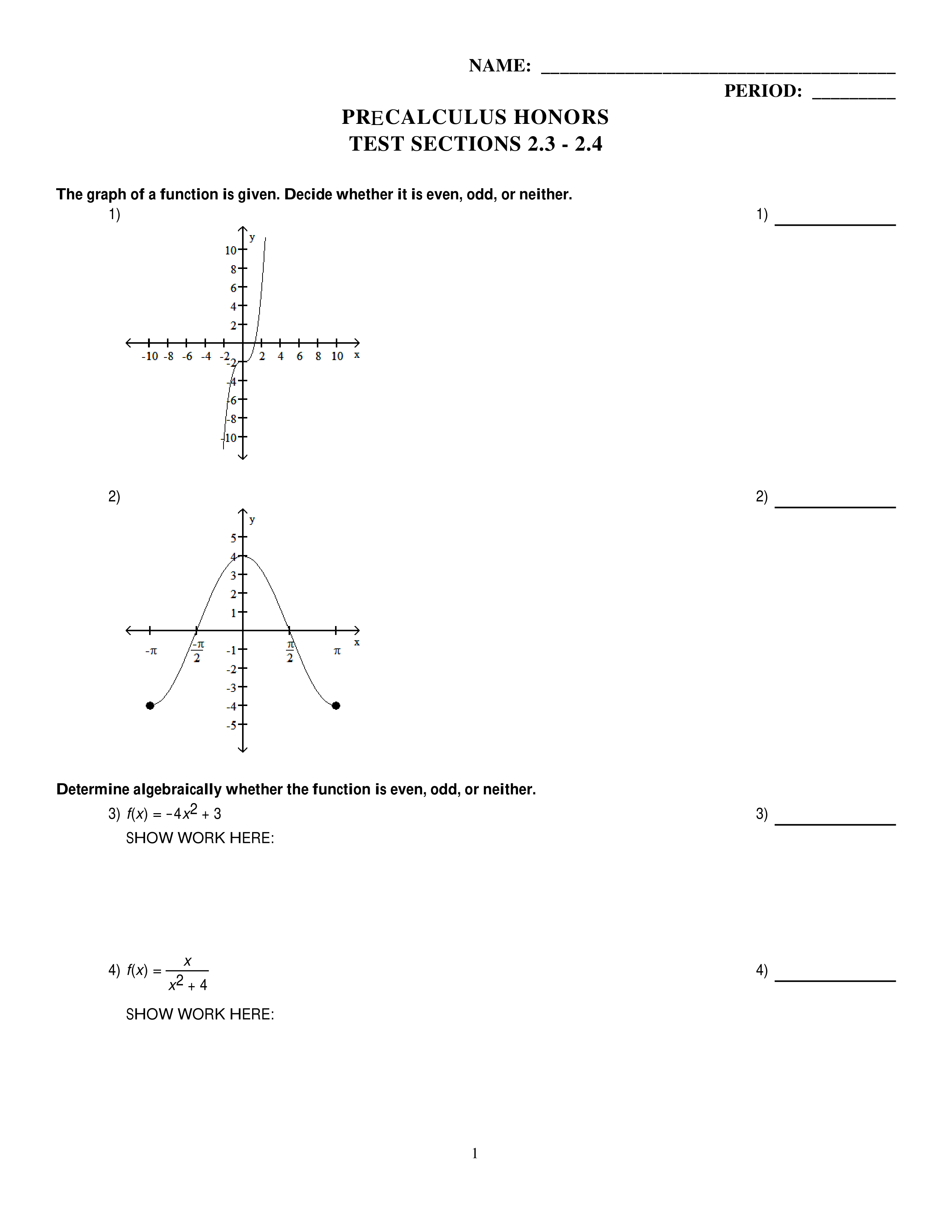 Test Sections 2.3 & 2.4 Properties of Functions Jana Dalton Library