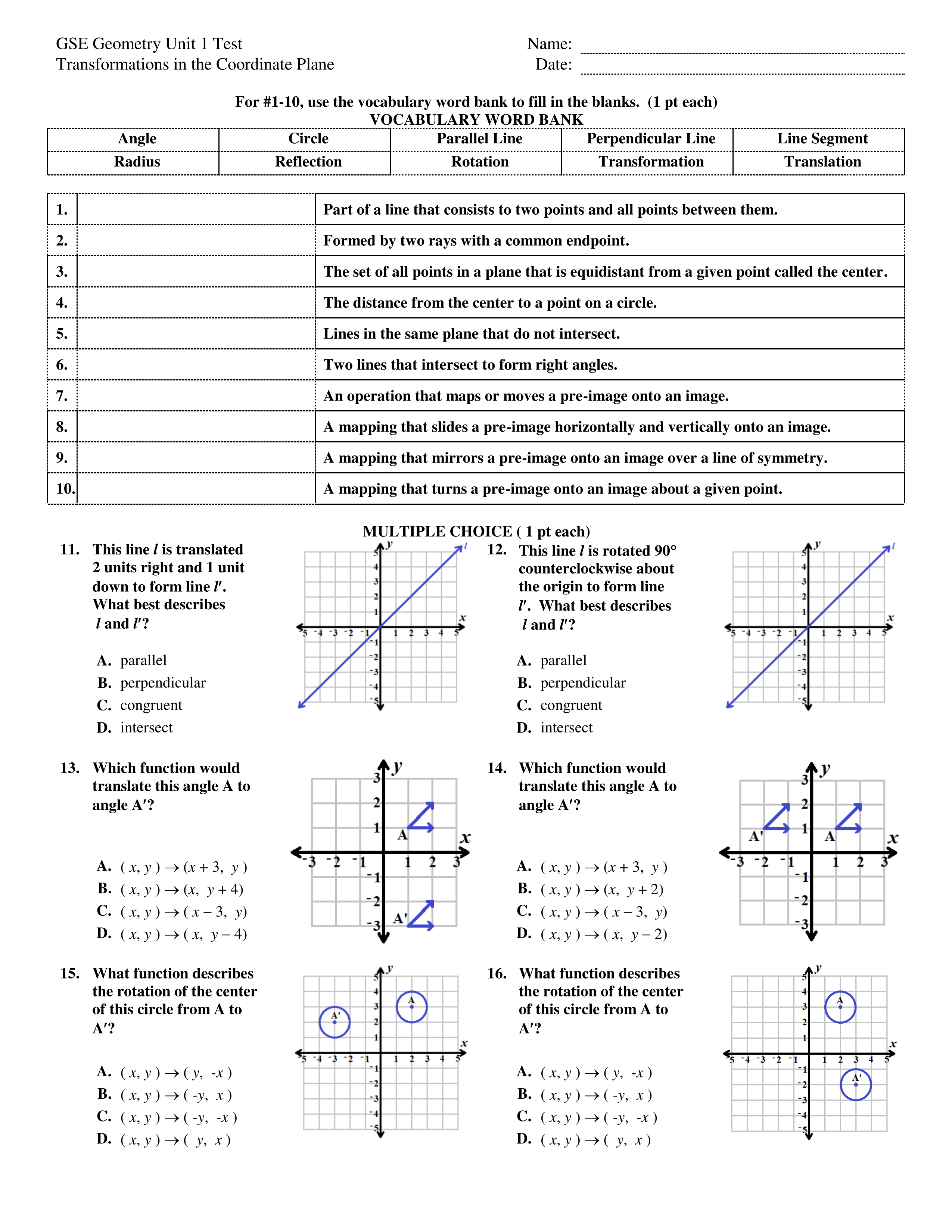 Geometry Unit 1 Test Review Michelle Shivers Library Formative Geometry Unit 1 Test Review Michelle Shivers Library Formative
