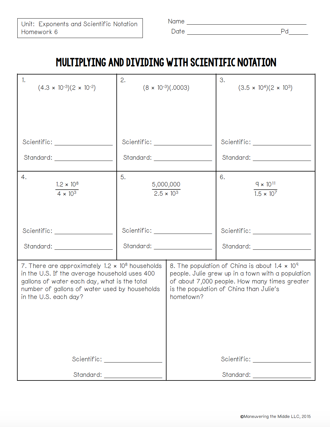 Unit 2 Lesson 7 Homework Multiplying And Dividing W Scientific