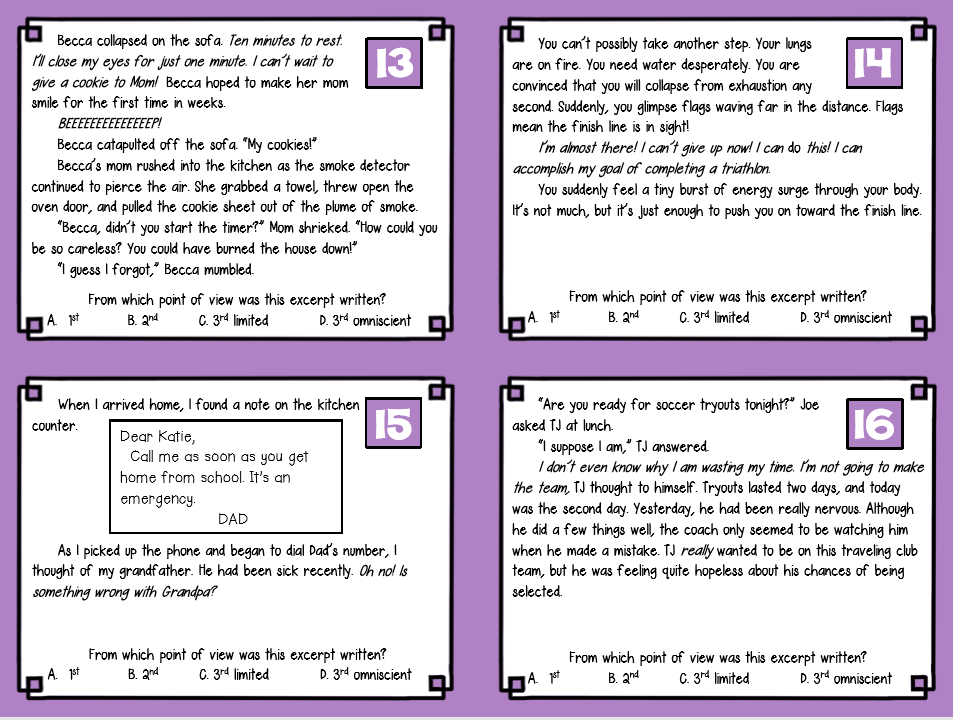 Point of View Task Cards 9 16 Stephanie Mobley Library Formative