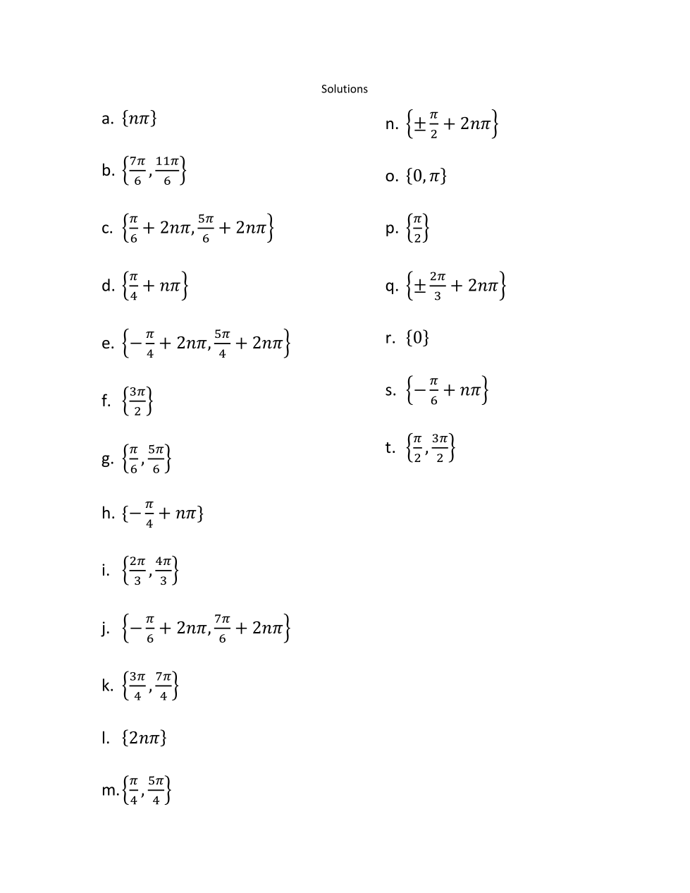 Solving Basic Trig Equations Worksheet