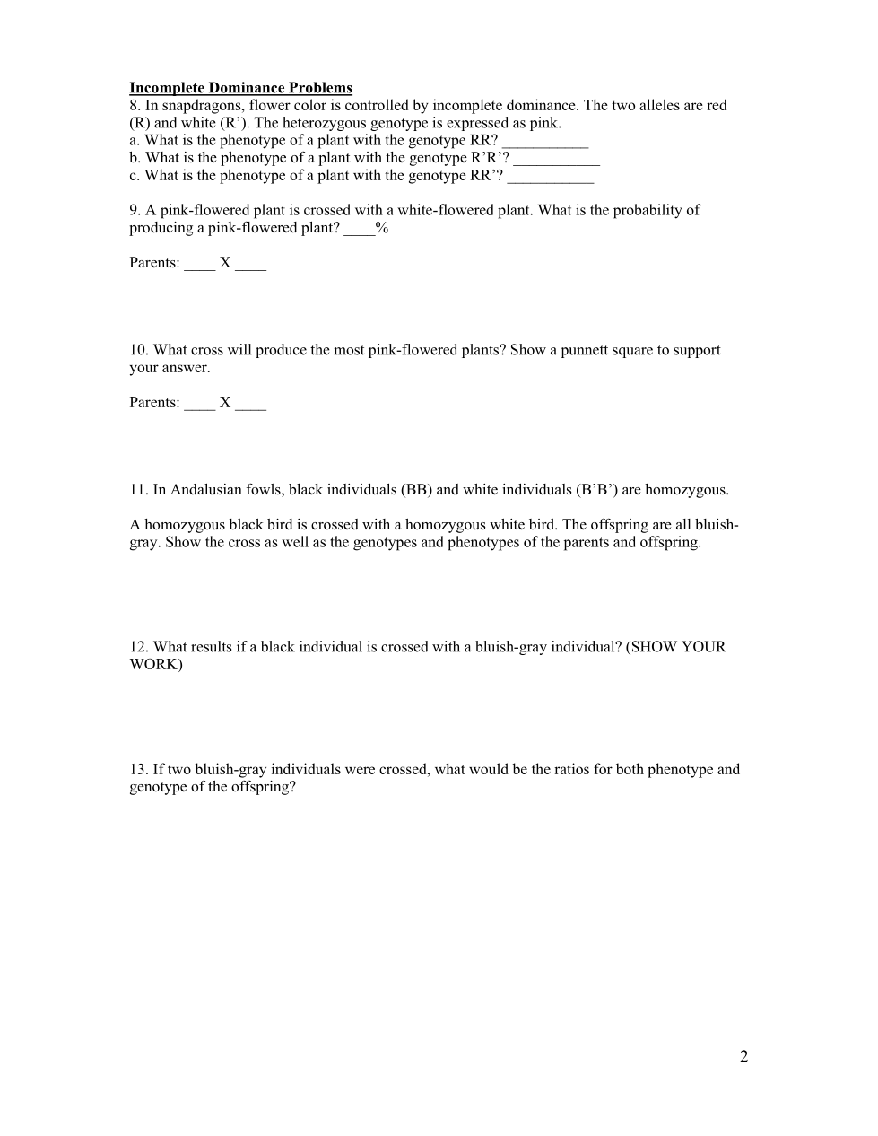 Complex Inheritance Patterns Worksheet Complex Inheritance P