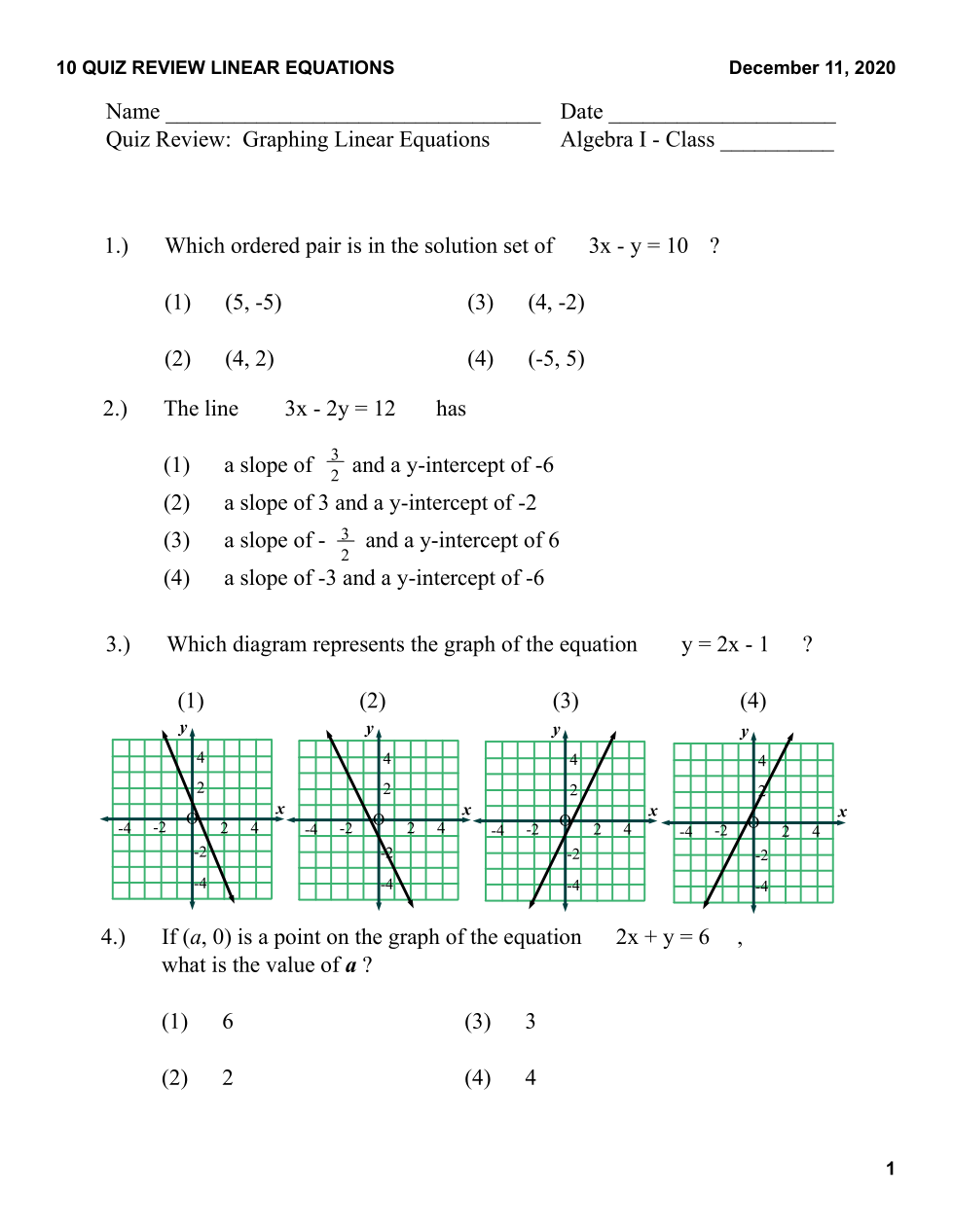 Quiz Review: Linear Functions - Jeanmarie Mullen | Library | Formative