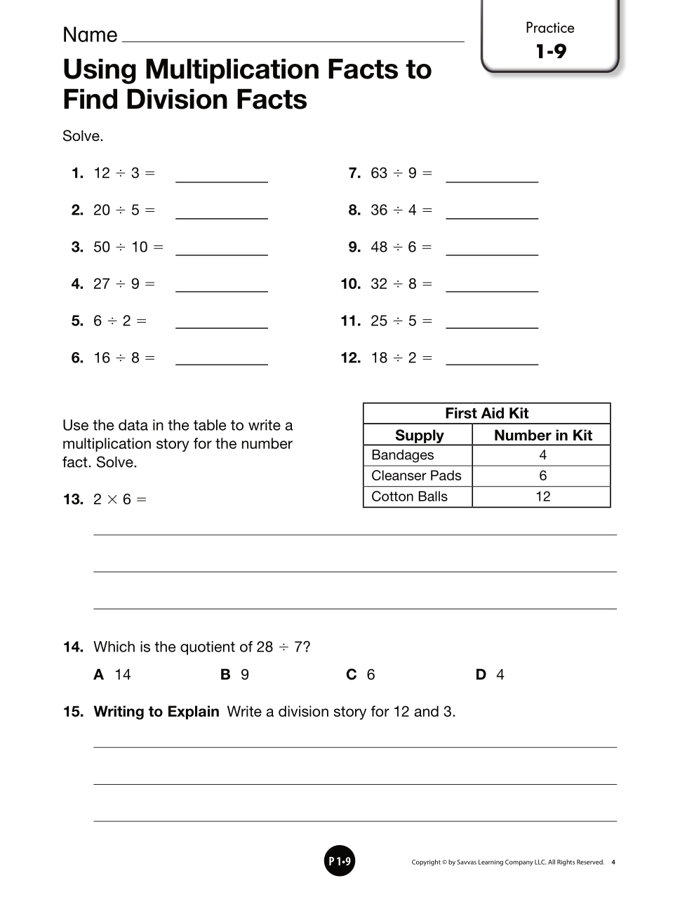 1 9 using multiplication facts to find division mrs