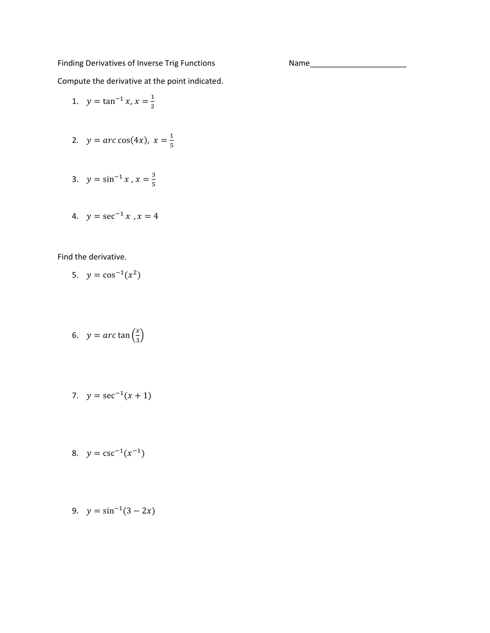 Derivatives of Inverse Trig Functions - Genene Cook |Library |Formative