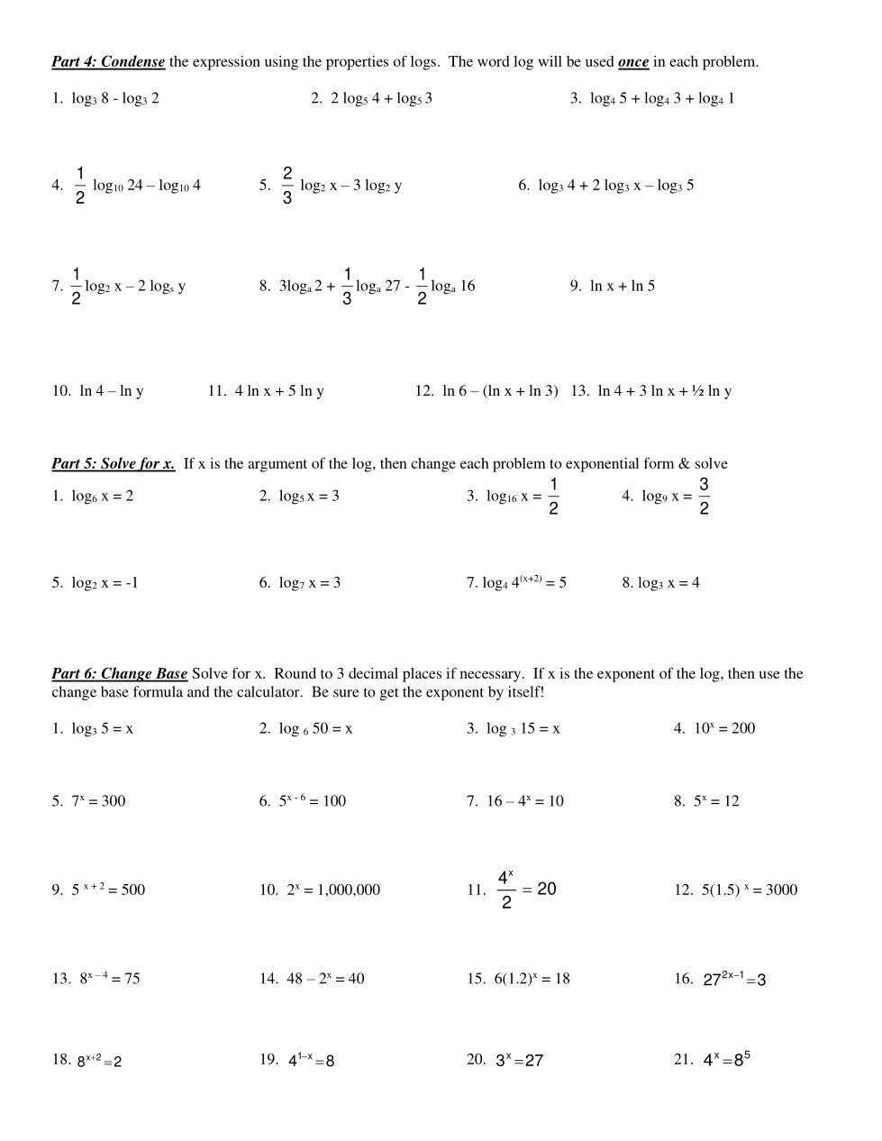2PRACTICE TEST UNIT 6 LOGARITHMS part 2 Hughes, Patricia Library
