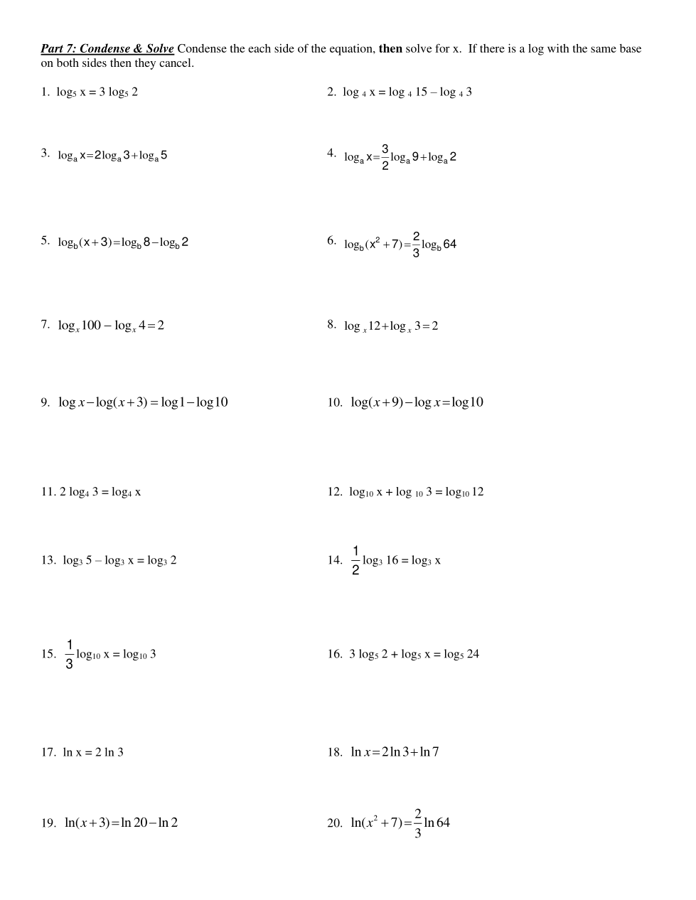 2PRACTICE TEST UNIT 6 LOGARITHMS part 2 Hughes, Patricia Library