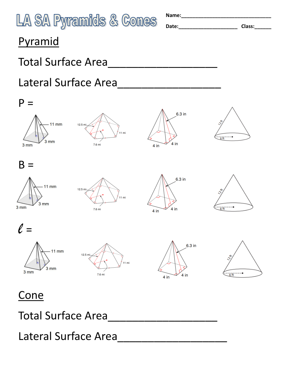 Lateral Total Surface Area Pyramids & Cones Larry Mooney Library
