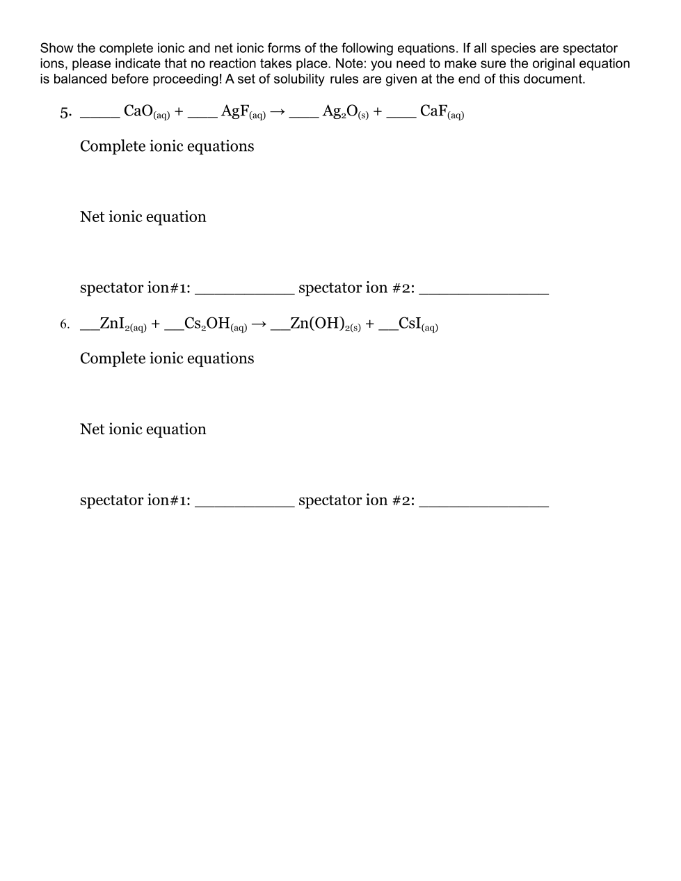Complete and Net Ionic Equations Quiz Joseph Morsaw Library Formative