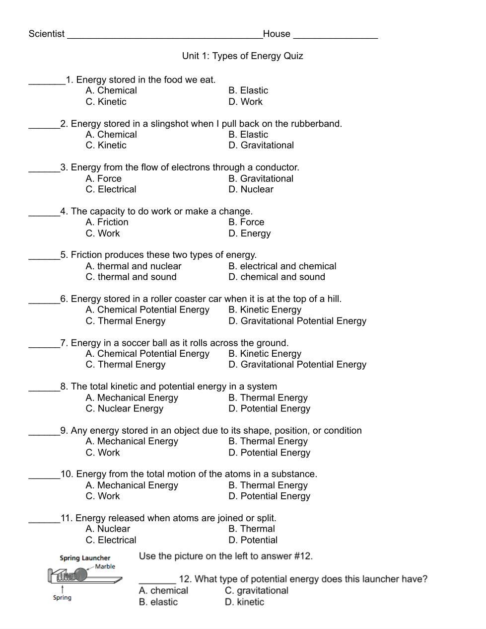 Types Of Energy Quiz Tiffany Moore Library Formative