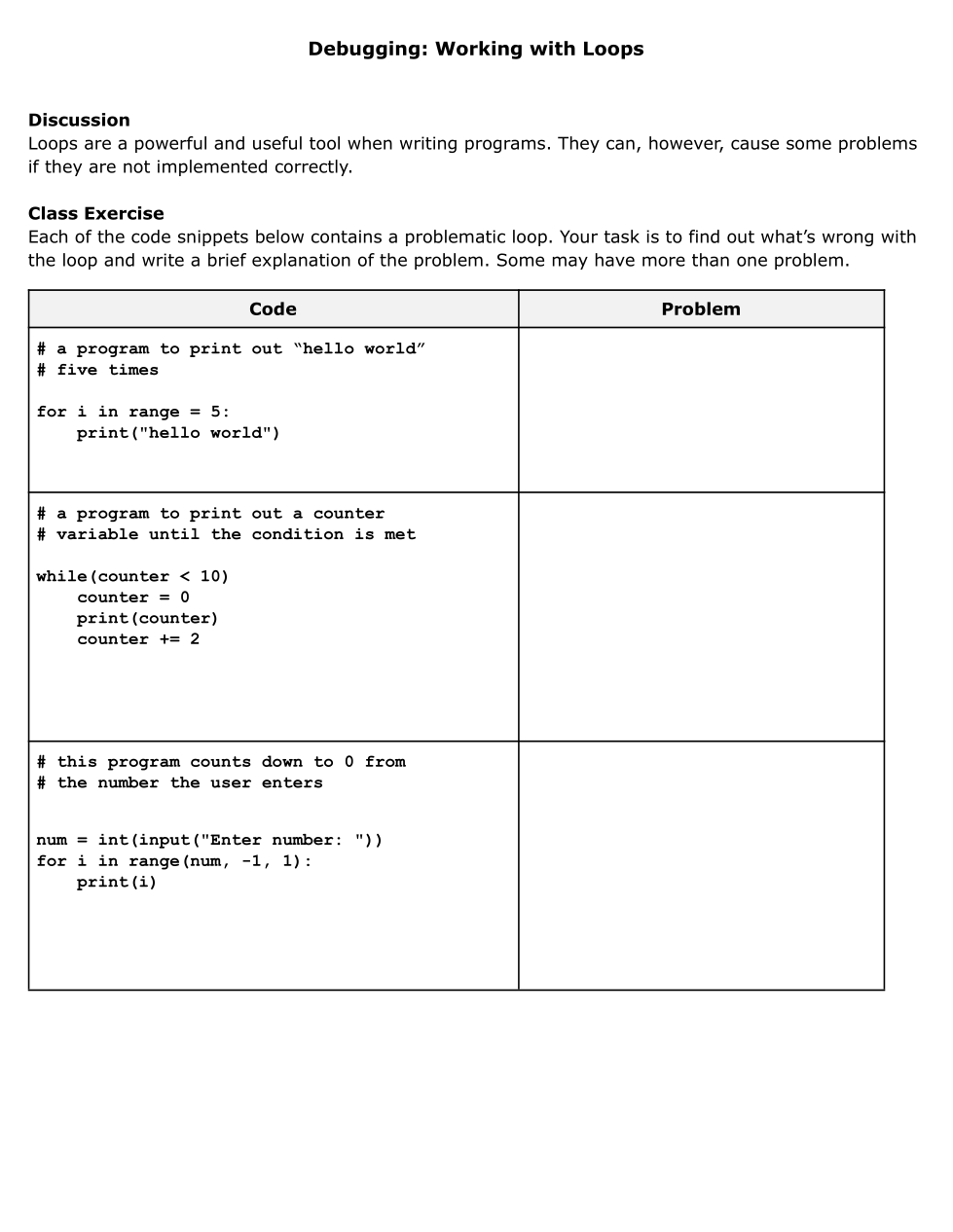 Python Worksheet: Loops - Portia M | Library | Formative