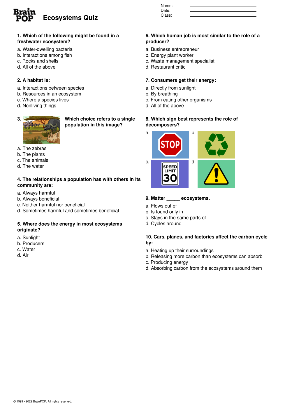 BrainPop EcoSystem Quiz Joshua Godines Library Formative