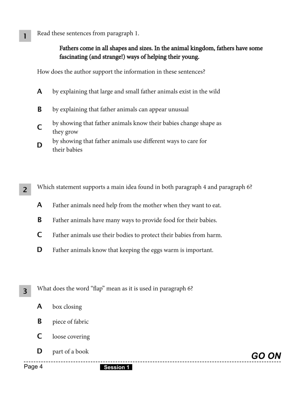Reading comprehension fabulous fathers new york state fourth grade