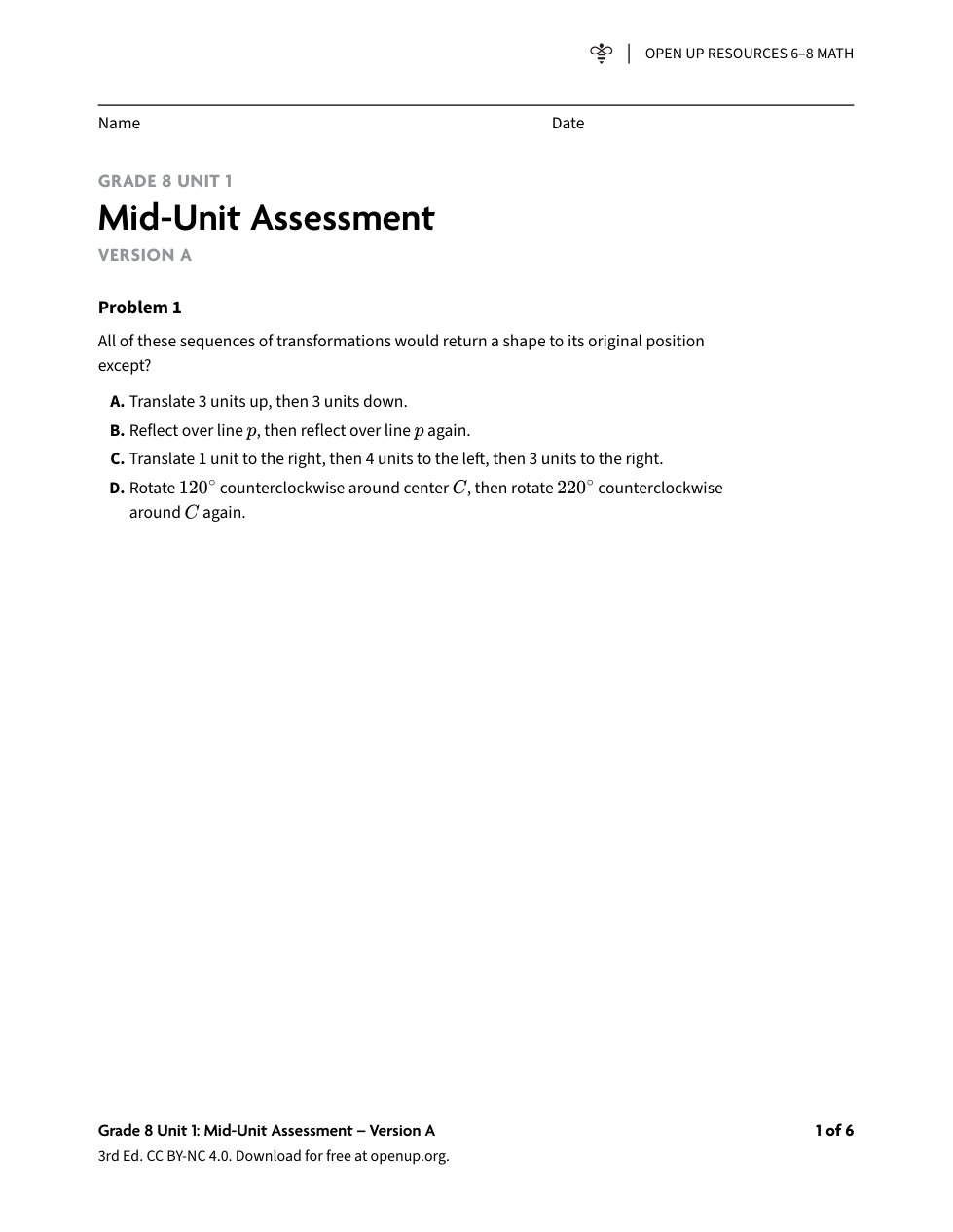 Open up math unit 1 mid unit assessment a jennifer dunnavant