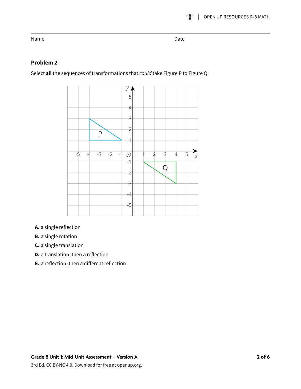 Open Up Math Unit 1 MidUnit Assessment A Jennifer Dunnavant