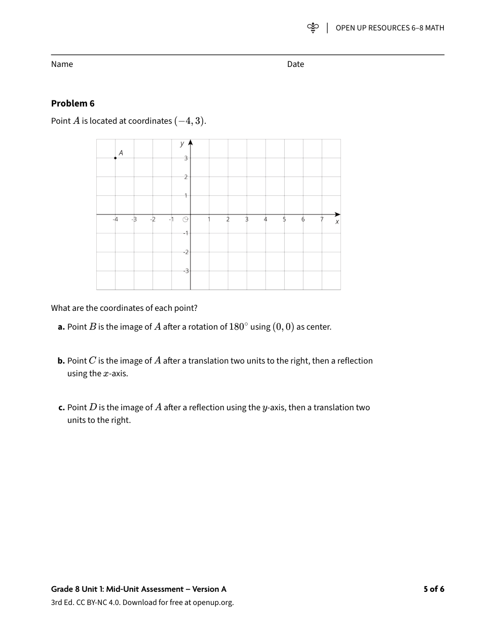 Open Up Math Unit 1 MidUnit Assessment A Jennifer Dunnavant