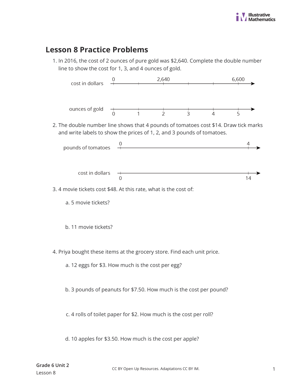 Unit 2 Lesson 8 How Much for One? Daniel Roberts Library Formative