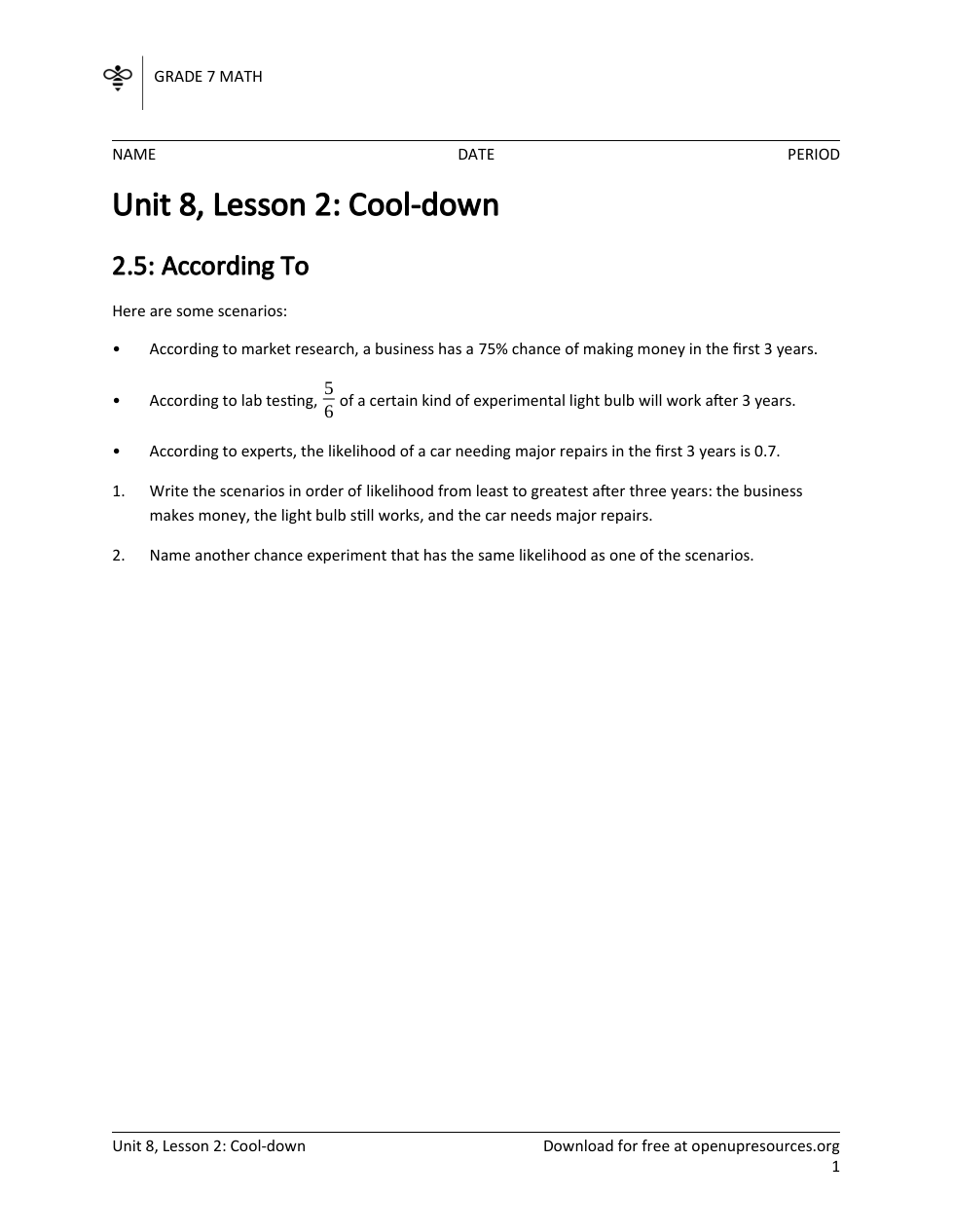 Unit 8 Lessons 14 Cool Downs Amber Mitchell Library Formative