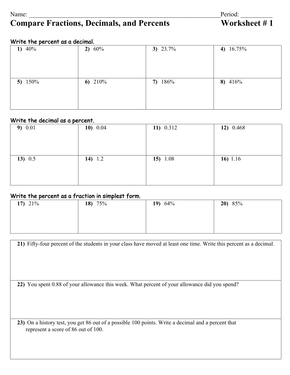 745LRIS WS#1 (Blue) Compare & Order Fractions, Decimals, & Percents ...