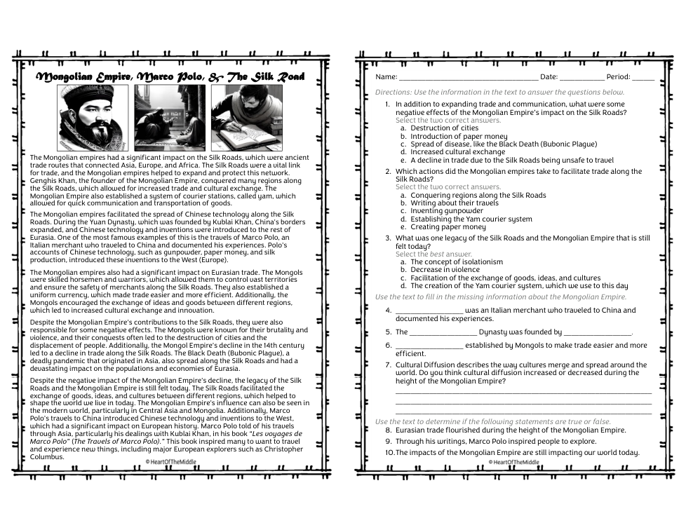 Mongolian Empire, Marco Polo, & The Silk Road