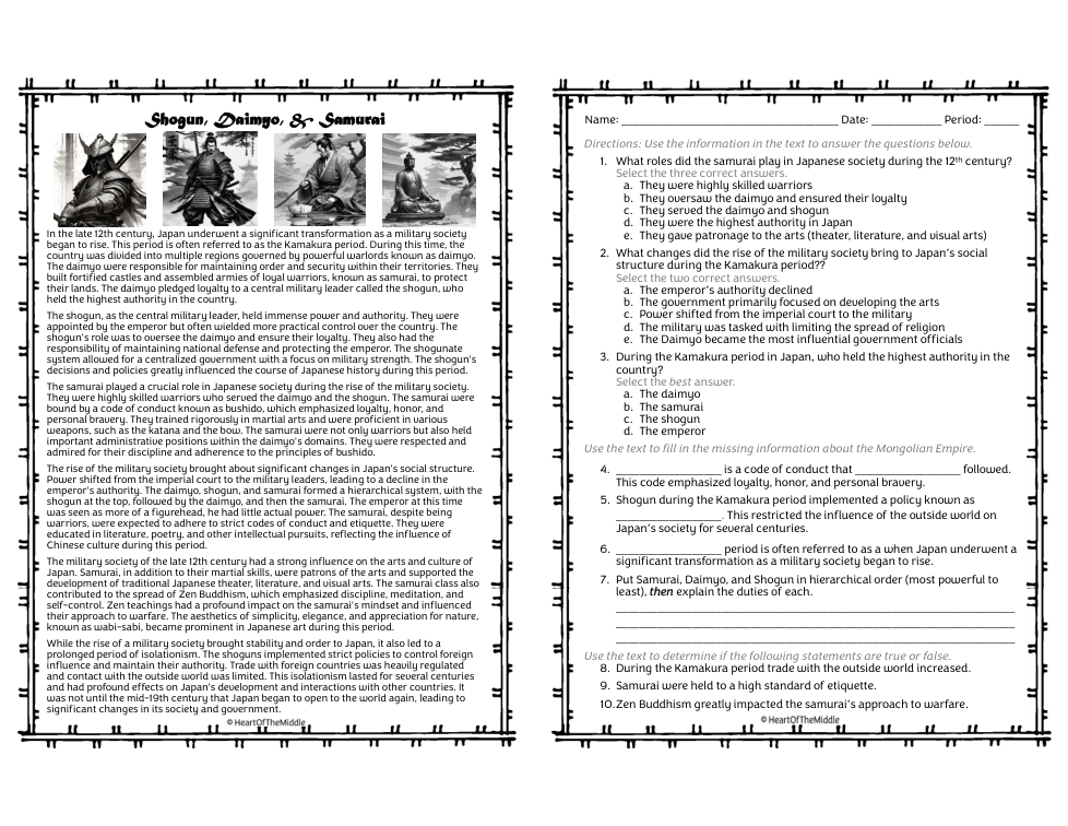 Shogun, Daimyo, & Samurai