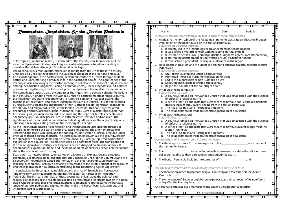 Reconquista, Inquisition, & the Iberian Peninsula