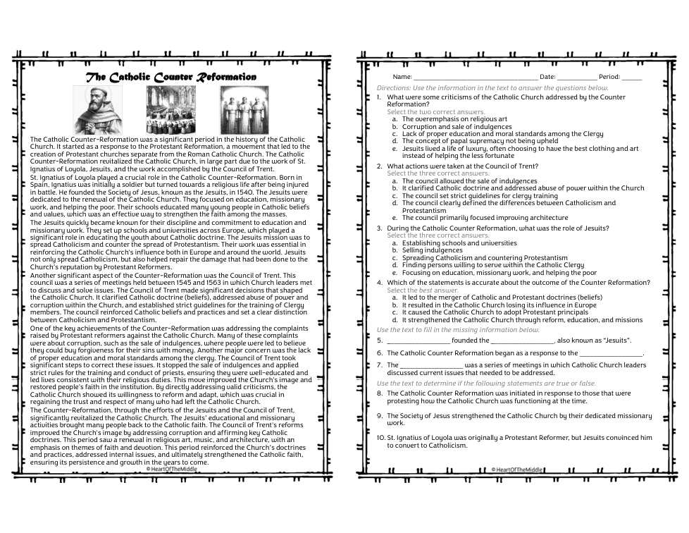 The Catholic Counter Reformation