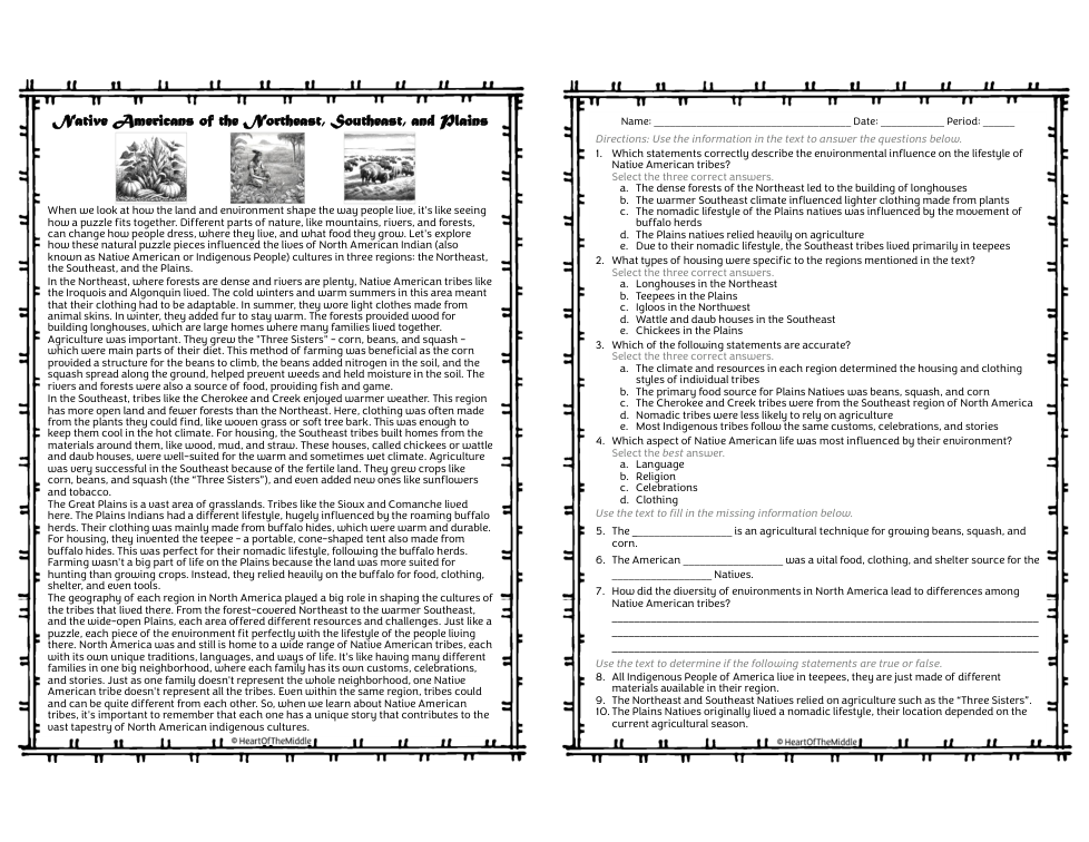 Native Americans of the Northeast, Southeast, and Plains