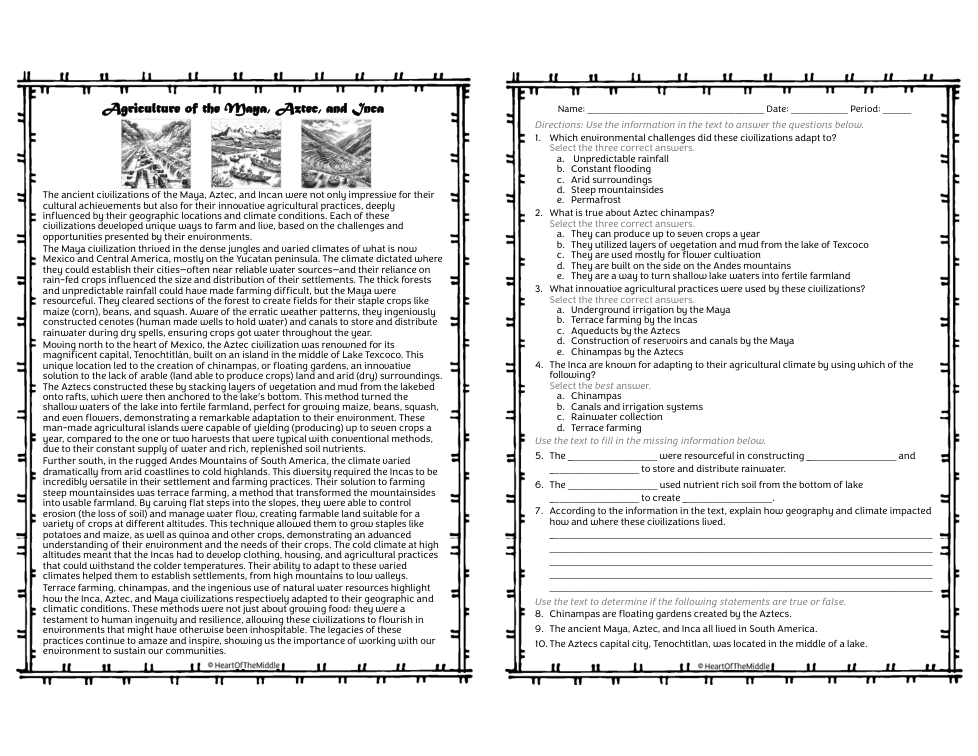 Agriculture of the Maya, Aztec, & Inca
