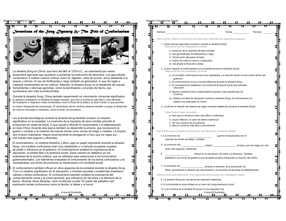 Inventions of the Song Dynasty & The Role of Confucianism