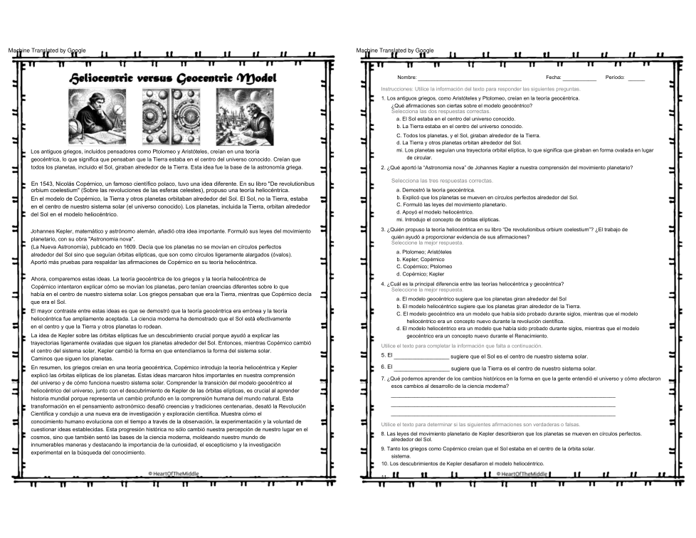Heliocentric Versus Geocentric Model