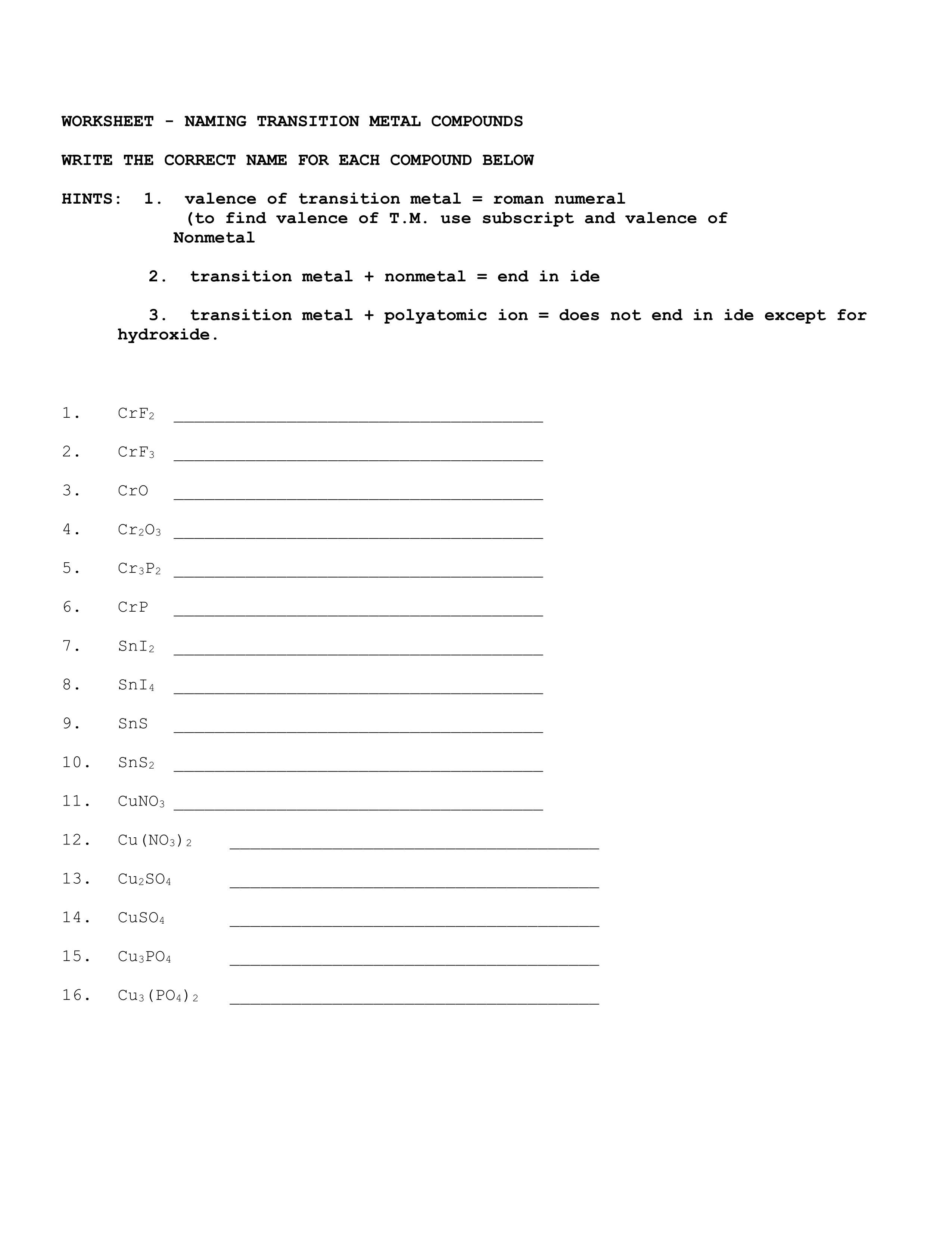 Naming Ionic Formulas With Transition Metals Alicia Barrett Library