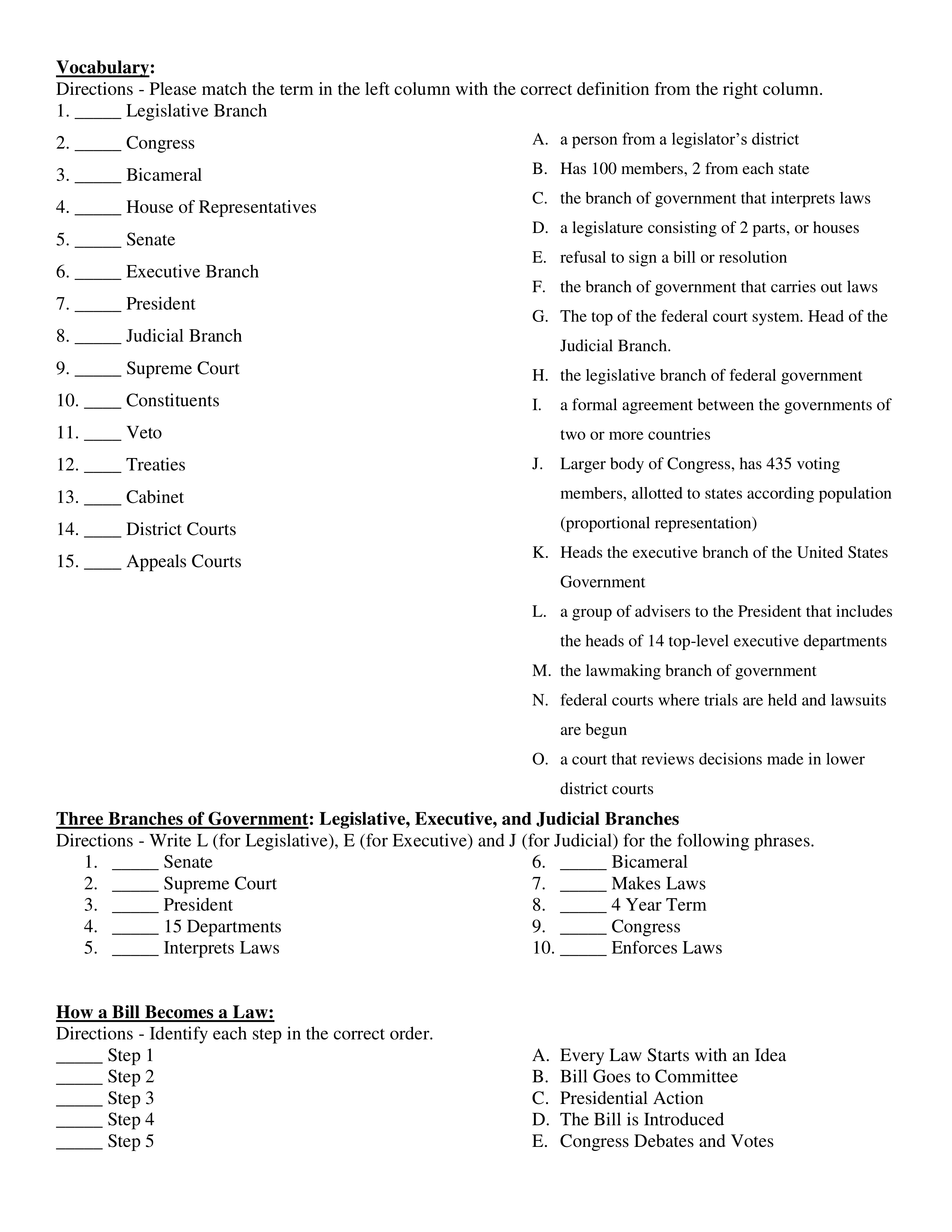 Unit 5 Test Three Branches of Government Jenifer Dias Library