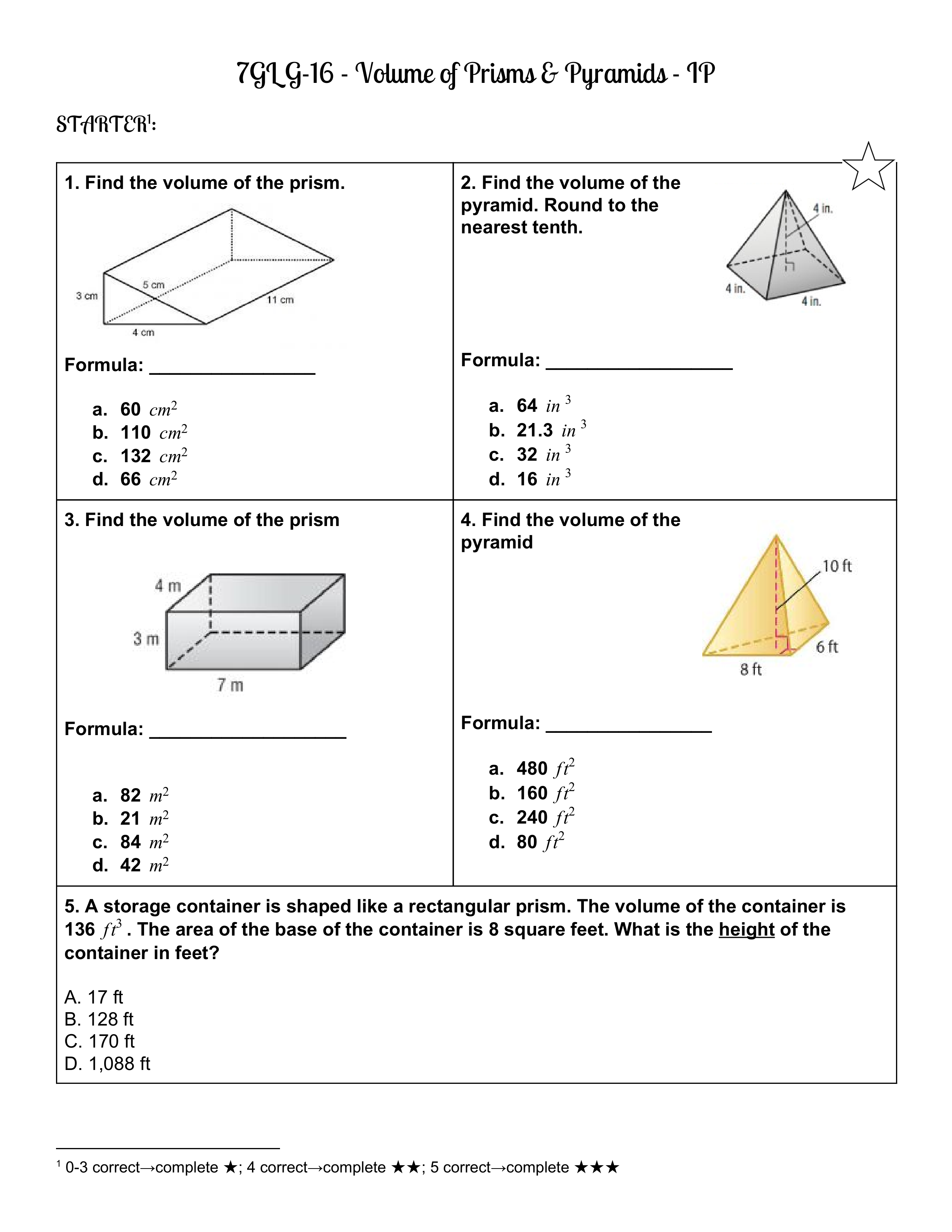 Prisms And Pyramids Worksheets