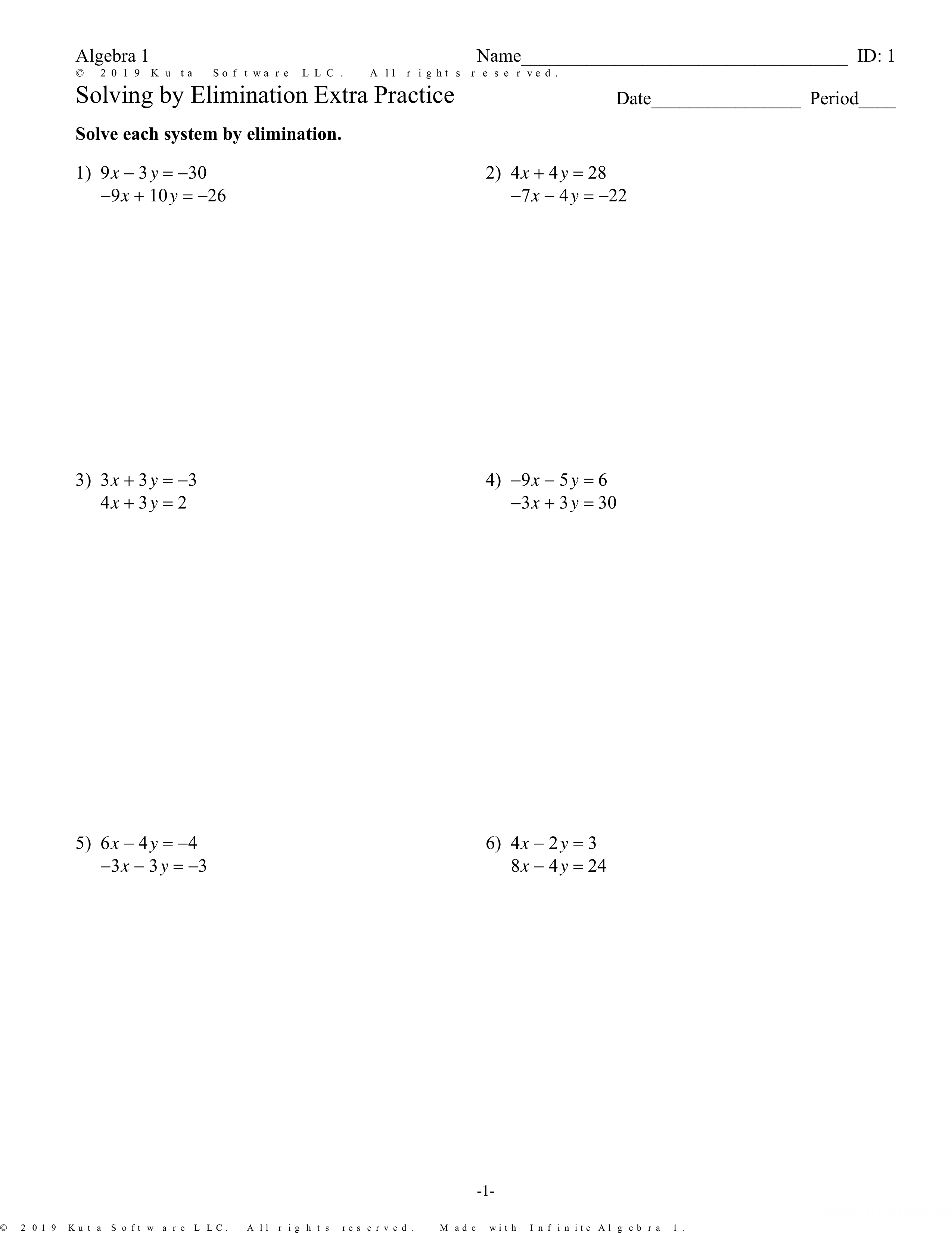 Solving by Elimination Extra Practice - Math Teachers | Library | Formative