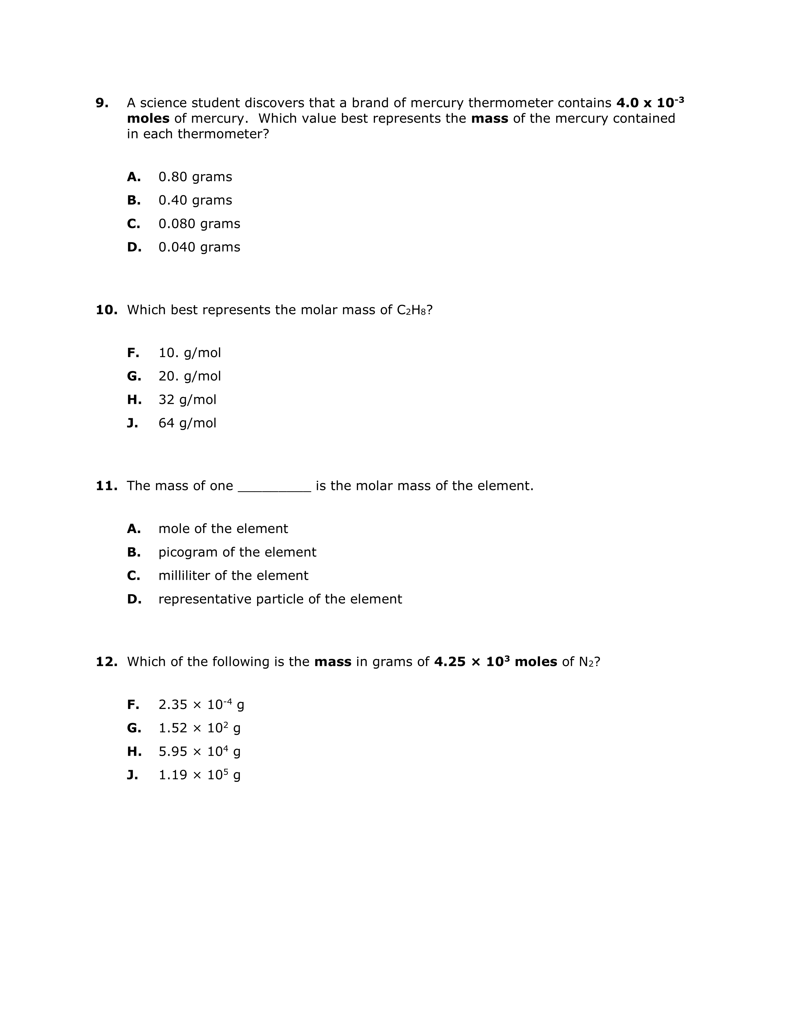 Mole Conversion Practice Test Alicia Barrett Library Formative