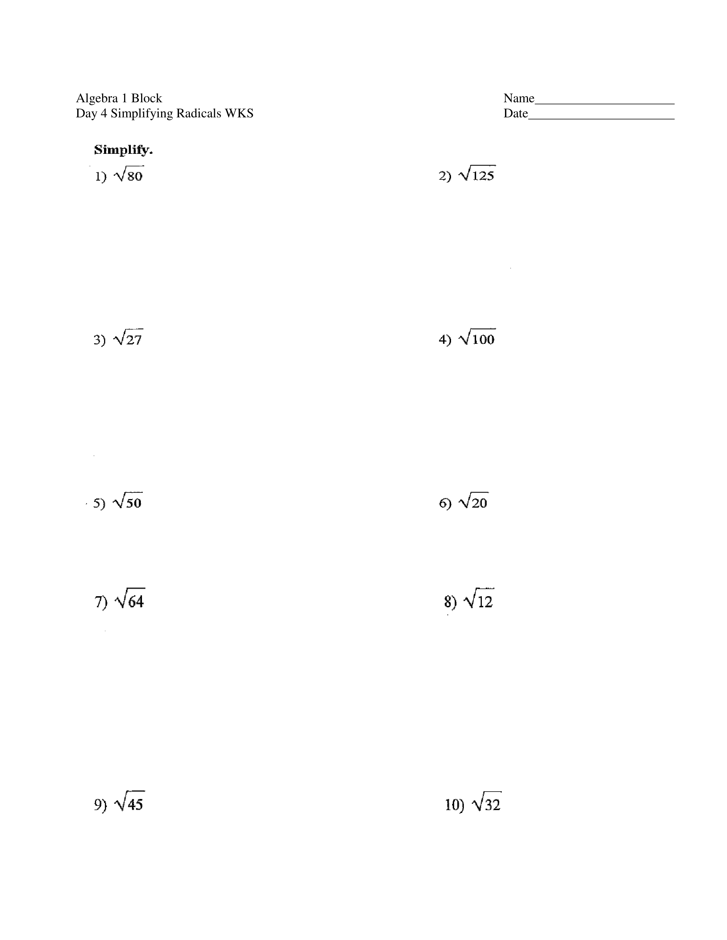 Applications of Simplified Square Roots