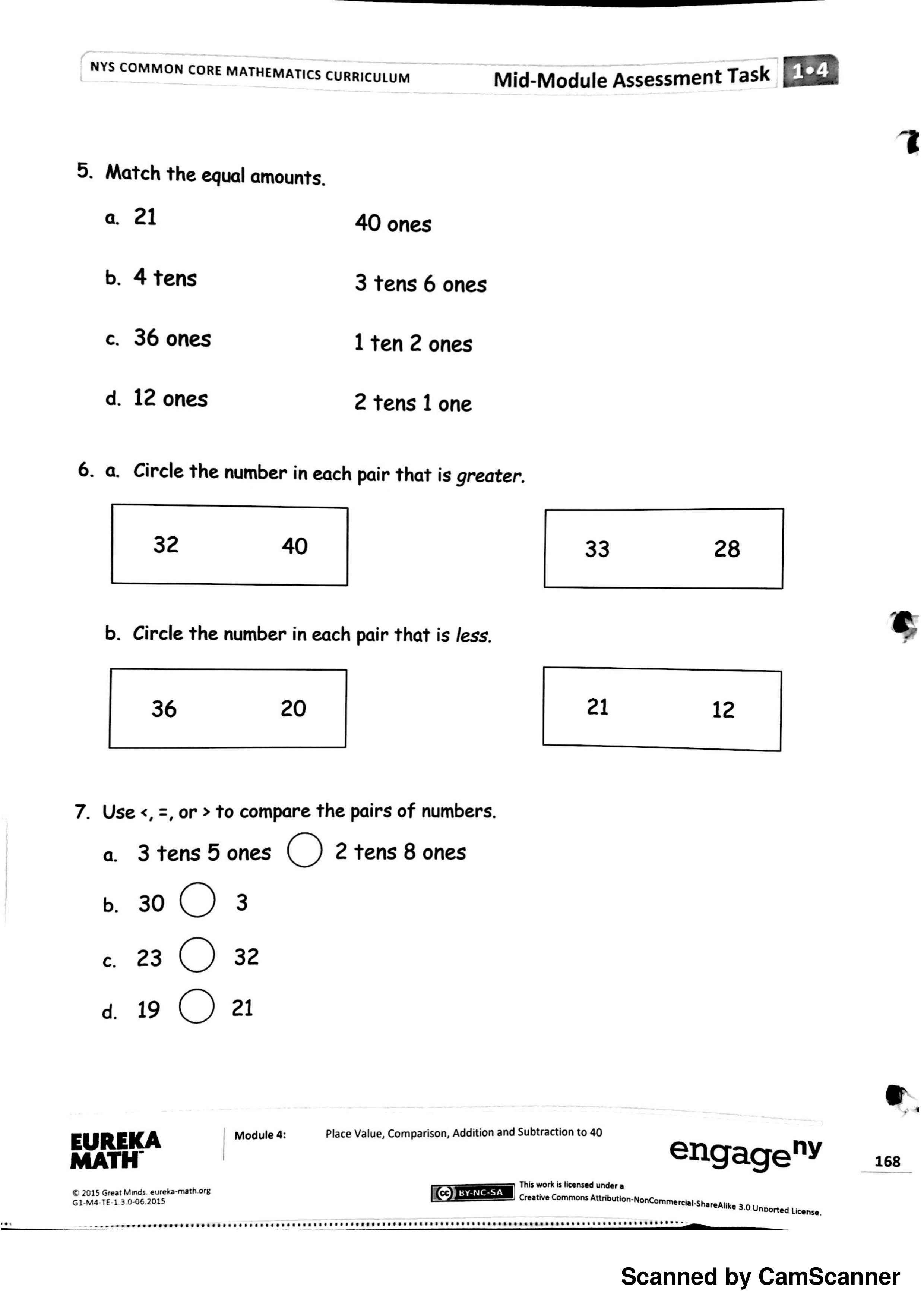 Eureka Math Mid-Module Assessment 1.4 - Kyle Summers |Library |Formative
