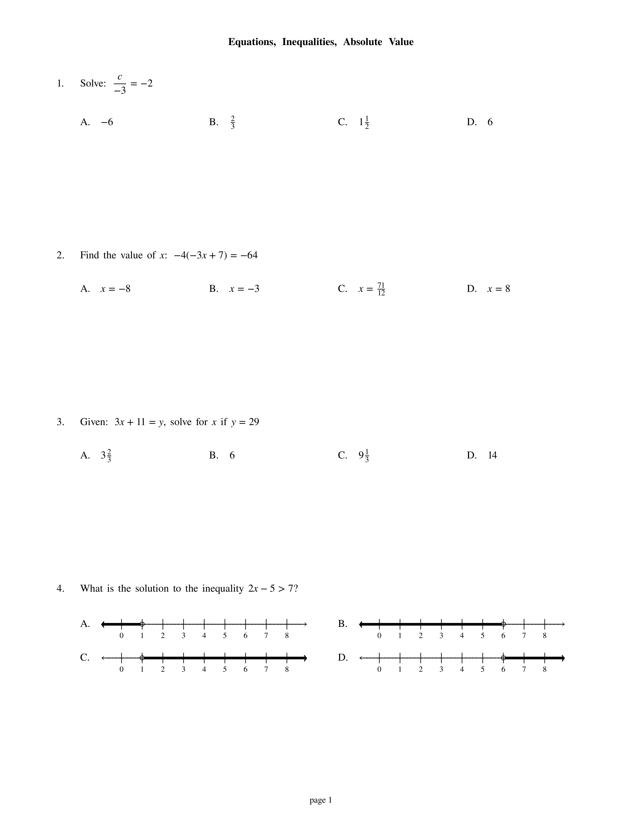 Summative Linear Equations, Inequalities, Absolute Value Felix