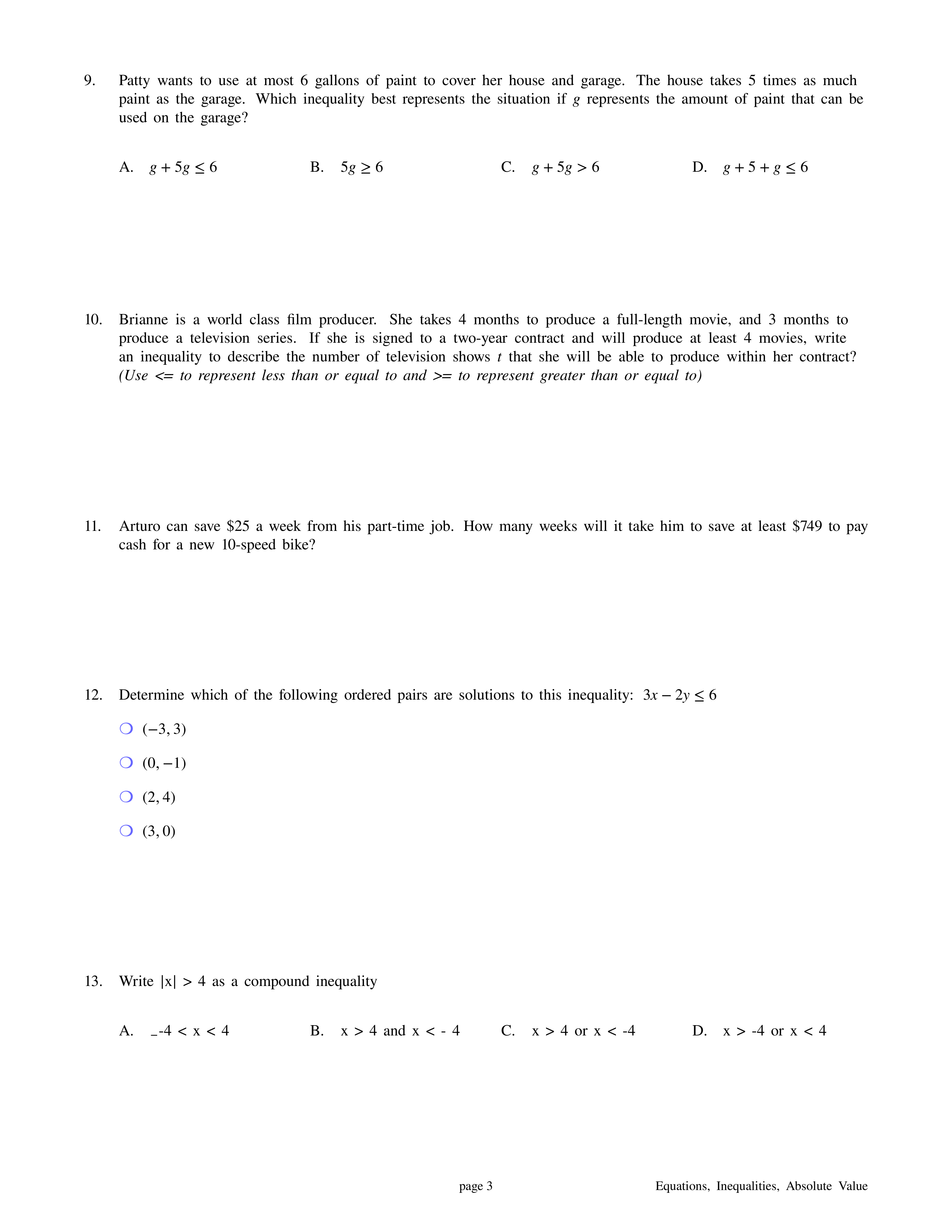 Summative Linear Equations, Inequalities, Absolute Value Felix